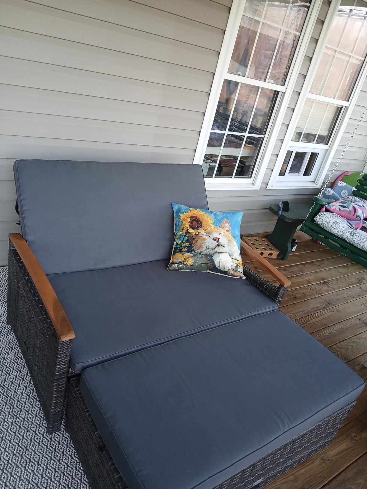Moccha Outdoor Wicker Daybed, Patio Rattan Loveseat Sofa w/ 4-Level Adjustable Backrest, Folding Panels, Storage Ottoman & Cushions, Lounge Furniture Set for Poolside Backyard Porch (Beige) customer photo 1