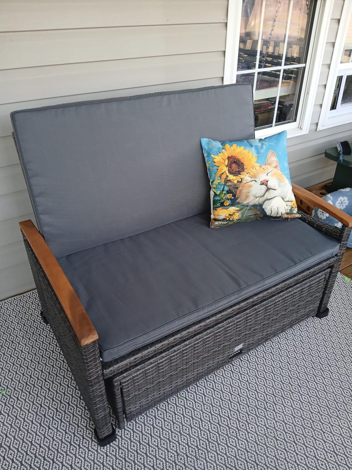 Moccha Outdoor Wicker Daybed, Patio Rattan Loveseat Sofa w/ 4-Level Adjustable Backrest, Folding Panels, Storage Ottoman & Cushions, Lounge Furniture Set for Poolside Backyard Porch (Beige) customer photo 2