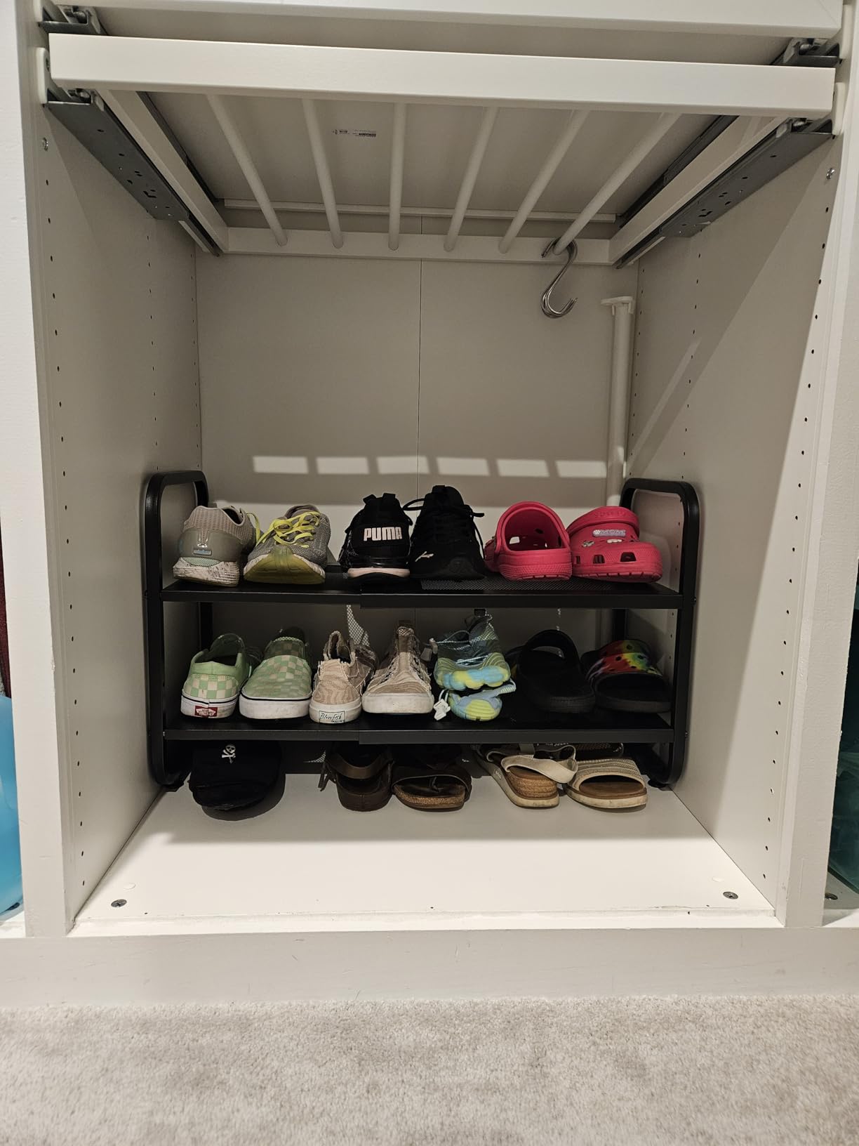 SNTD Shoe Rack - Expandable Shoe Organizer for Closet, Adjustable Metal Shoe Shelf Storage, Stackable Long Shoe Stand Holder for Garage, Entryway, Door Entrance (Black, 2-Tier) customer photo 1