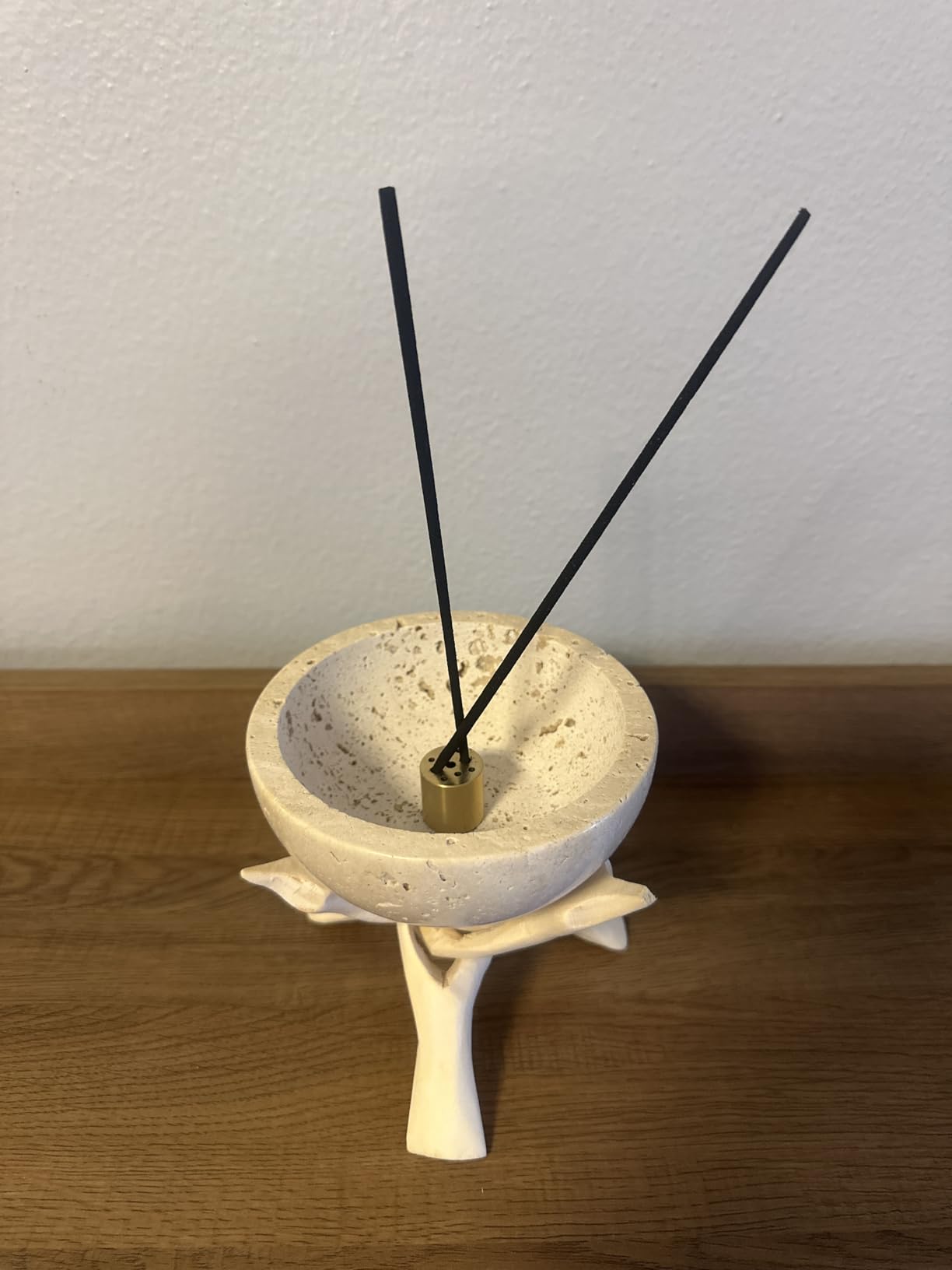 Handmade Travertine Stone Incense Resin Burner Holder - Natural Stone Incense Burner with Brass Insert for Home Decor & Relaxation customer photo 2