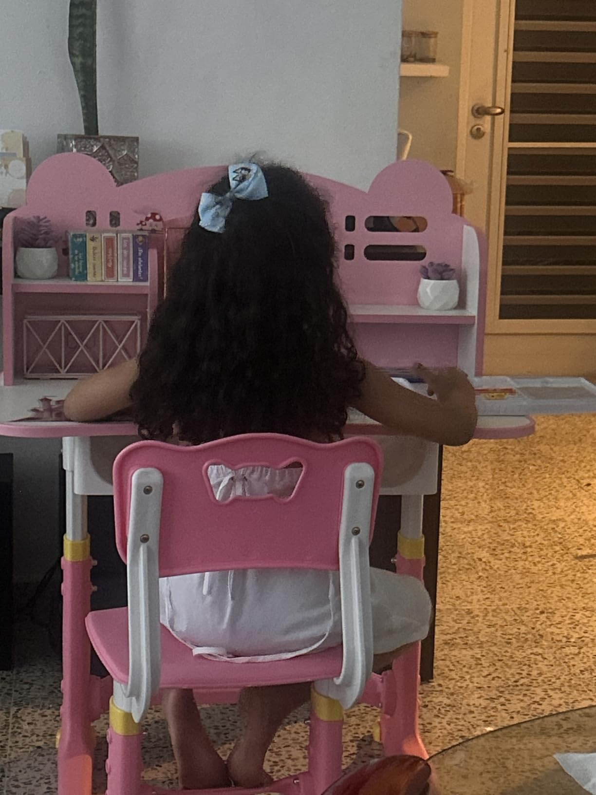 Kids Desk and Chair Set, Height Adjustable Child's School Study Writing Tables, Kids Desk with Bookstand and Storage Drawer, Widened Desktop with Desktop for Boys and Girls customer photo 2