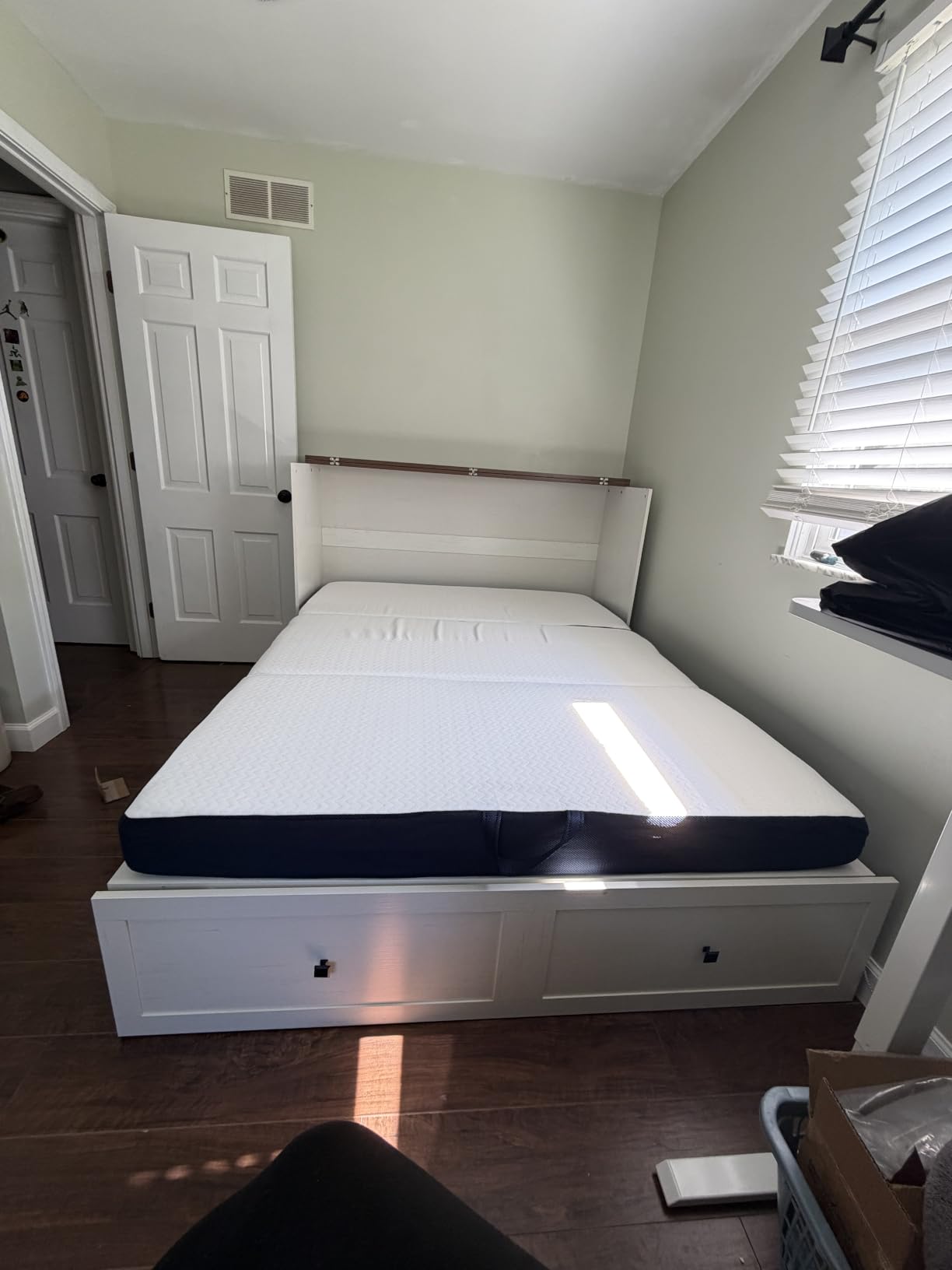 AMERLIFE Queen Murphy Bed with Storage & Charging Station | Rustic Grey Wood Murphy Cabinet, Farmhouse Foldable Platform Bed, Large Drawer, Noisy Free, Guest Bedroom & Living Room customer photo 1