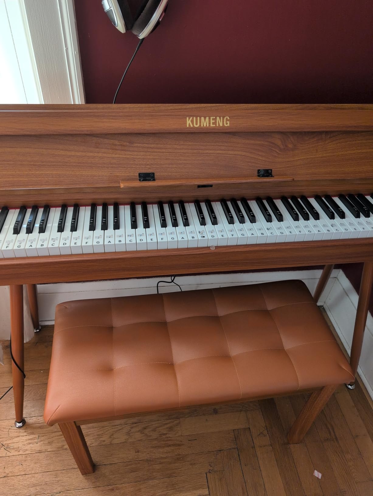 Sanpuli Solid Wood Piano Bench with Storage, Piano Stool and Padded Cushion, Keyboard Bench with Bookcase, Piano Chair and Piano Seat with High-Density Sponges customer photo 2