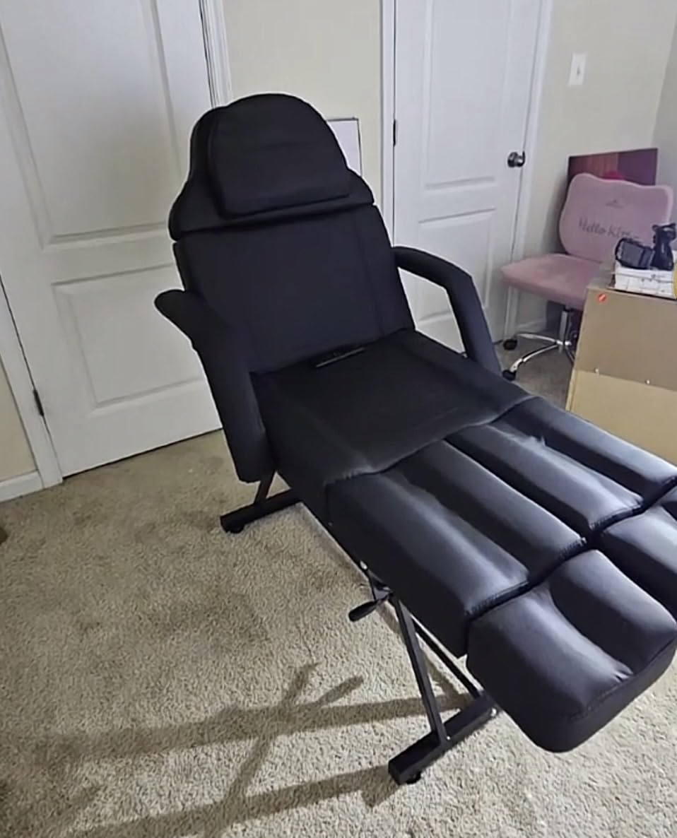 Tattoo Chair for Client, Facial Bed Esthetician Massage Headrest Table with Rolling Stool, Split Legs Design, Professional Beauty Lash Bed for Salon Spa Barber Massage Equipment, Black customer photo 2