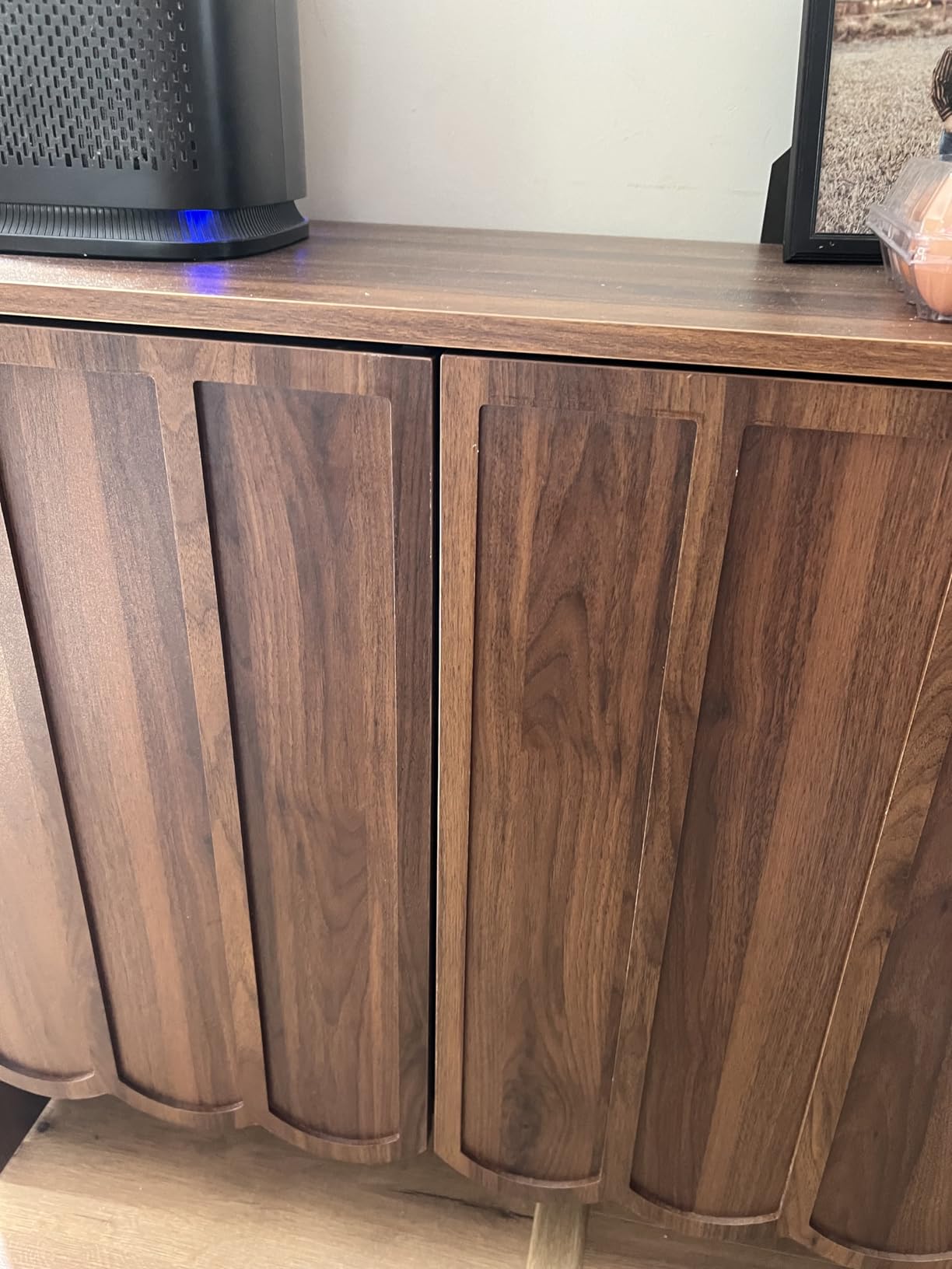 ORRD Sideboard Buffet Cabinet, Accent Storage Cabinets with 2 Doors, Farmhouse Wood Cabinet with Adjustable Shelves and Wave Panel for Living Room, Dining Room, Entry - Walnut customer photo 1