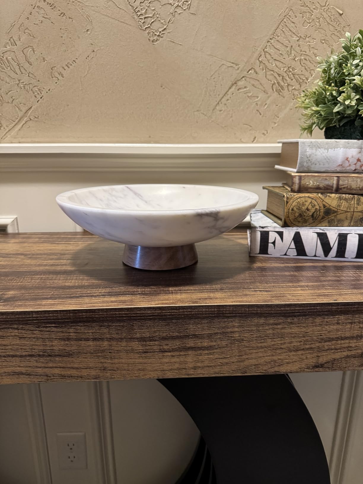 Cork & Mill Marble Decorative Bowl for Home Decor - Handcrafted Natural Stone with Acacia Wood Pedestal - Versatile 11