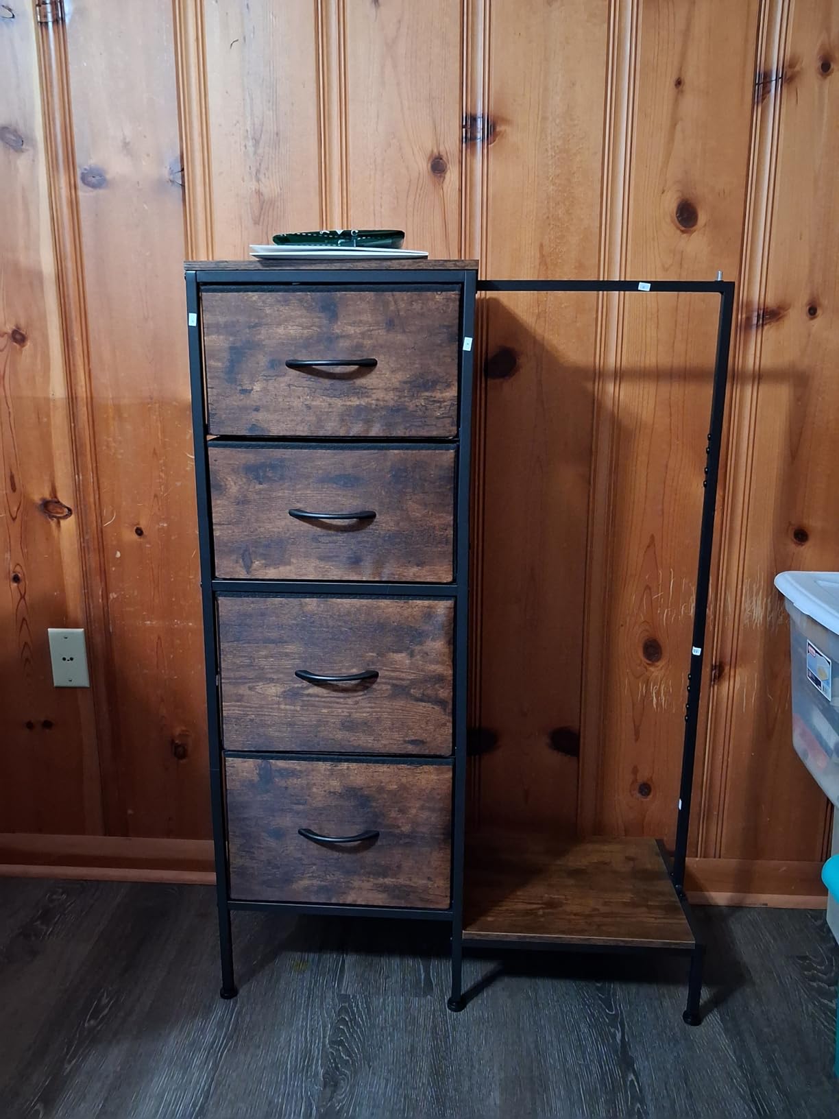 Tall Dresser 44''H with Hanging Rack, 4 Drawers Small Closet Dresser for Bedroom, Reversible Fabric Chest of Drawers with Clothes Rack, Tall Storage Tower, Sturdy Frame, White customer photo 1