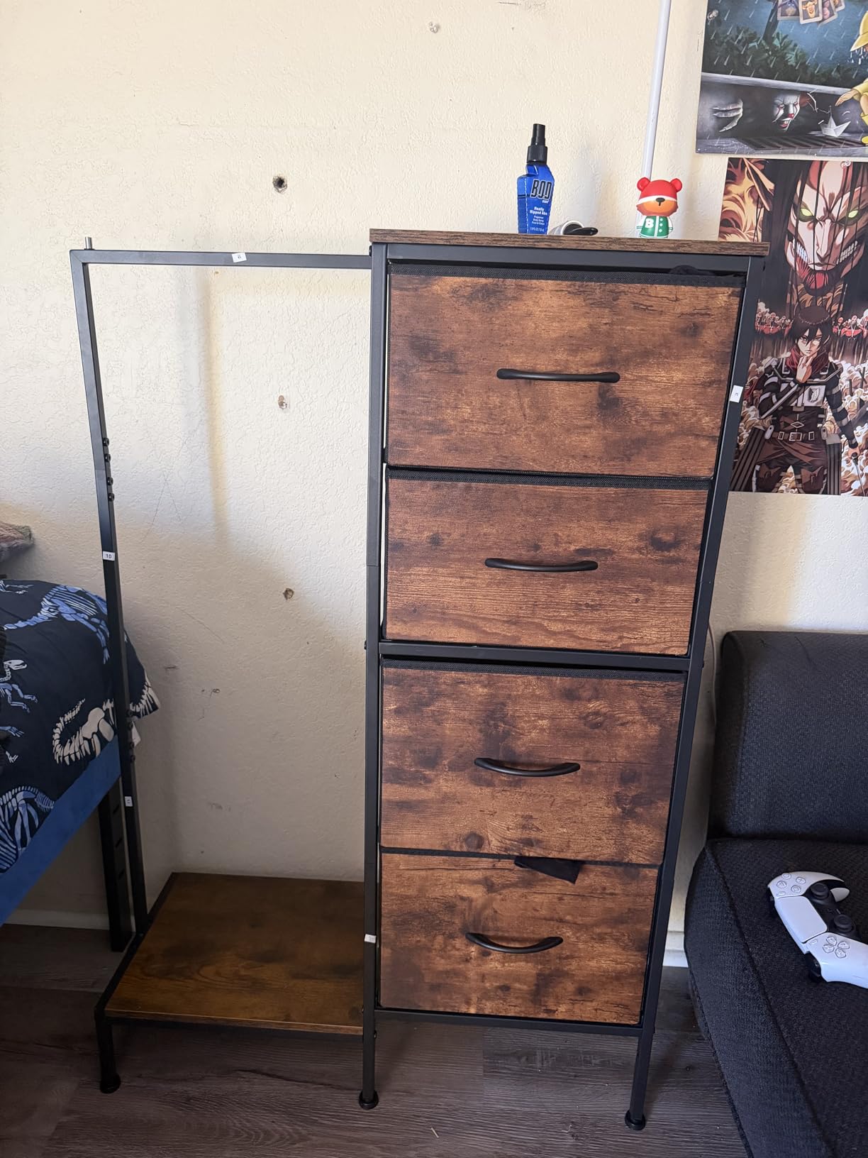 Tall Dresser 44''H with Hanging Rack, 4 Drawers Small Closet Dresser for Bedroom, Reversible Fabric Chest of Drawers with Clothes Rack, Tall Storage Tower, Sturdy Frame, White customer photo 2