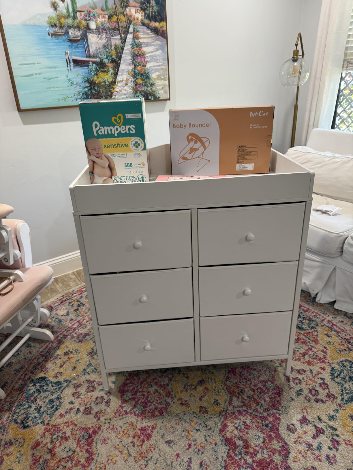 BOLUO White Changing Table Dresser with 6 Drawers Baby Dresser with Changing Table Top Diaper Changing Station with Storage for Nursery Modern customer photo 2
