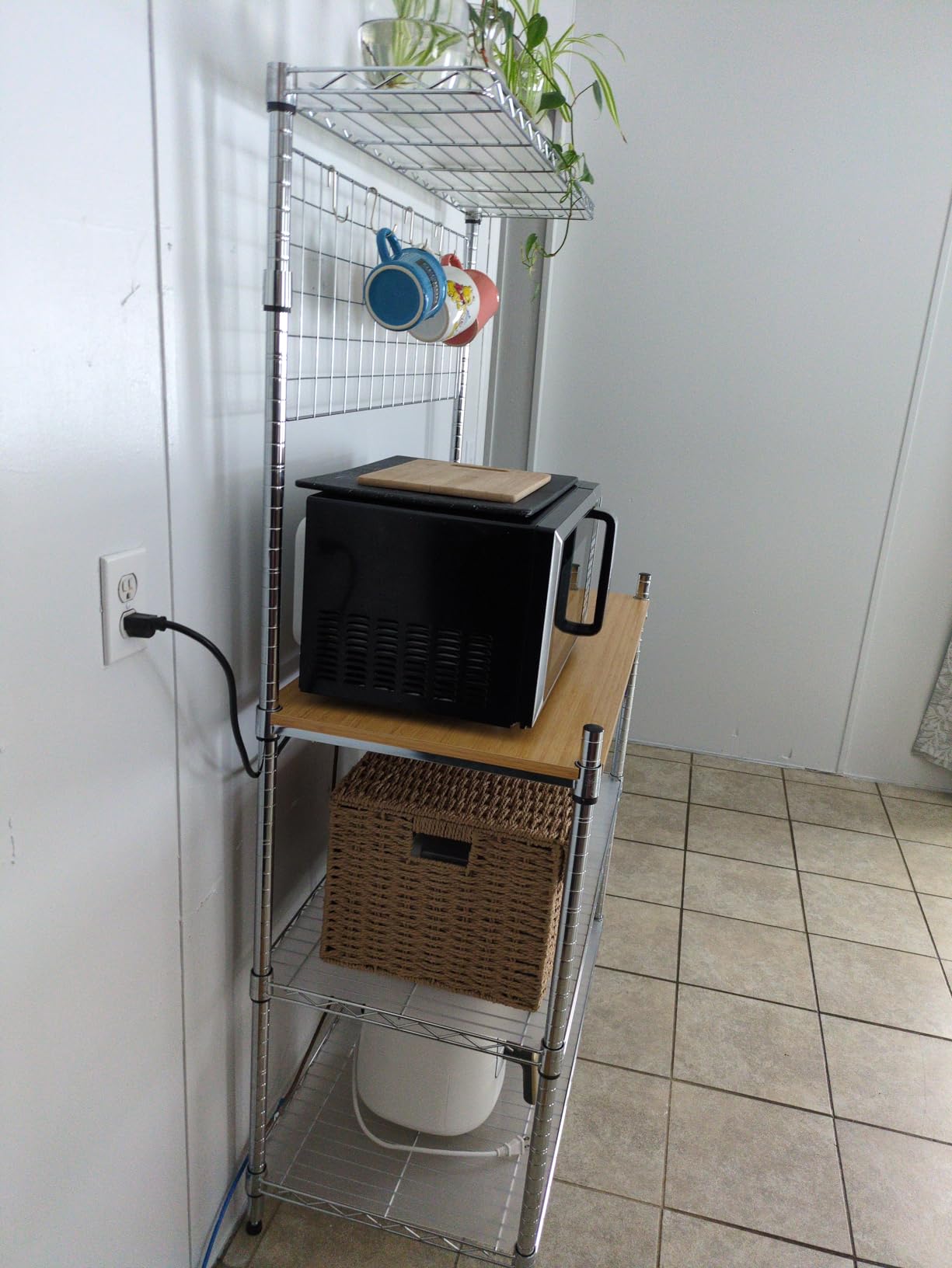 Bakers Rack with Power Outlet & Storage, 36In Microwave Stand Kitchen Cart, 4-Tier Metal Kitchen Shelves Cart with Wheels & 20 S-Hooks, NSF Certified, Chrome customer photo 1