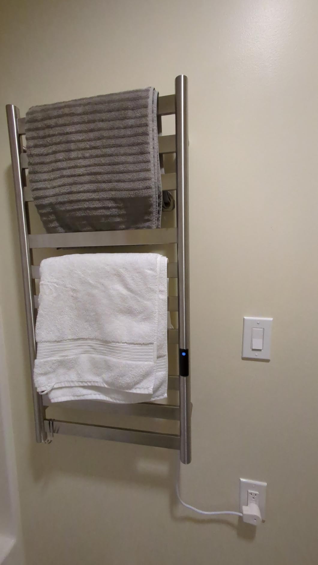 Heated Towel Rack for Bathroom, Towel Warmer with 10 Bar Flat Rack Large, Electric Hot Towel Rack Wall Mounted, LED Buit-in Timer, Plug-in, Stainless Steel, Fast Heating, Brushed Nickel customer photo 1