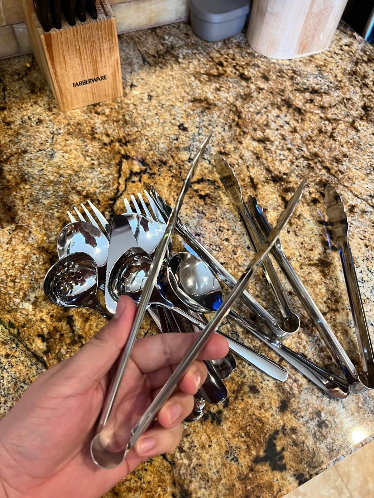 17PCS Serving Spoons and Utensils Set, Stainless Steel Serveware Silver | Serving Spoons,Slotted Spoons,Forks,metal and silicone-tip tongs,Cake Server,Ladle,Skimmer for Buffet, Catering, Party customer photo 1