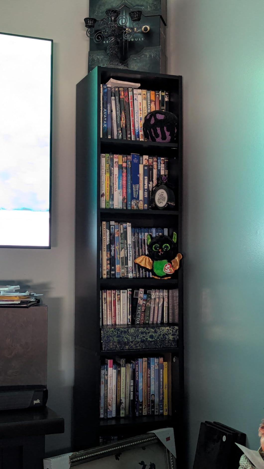 FOTOSOK 8-Tier Media Tower Rack, 11.6 X 9.3 X 71 Inches CD DVD Slim Storage Cabinet with Adjustable Shelves customer photo 2