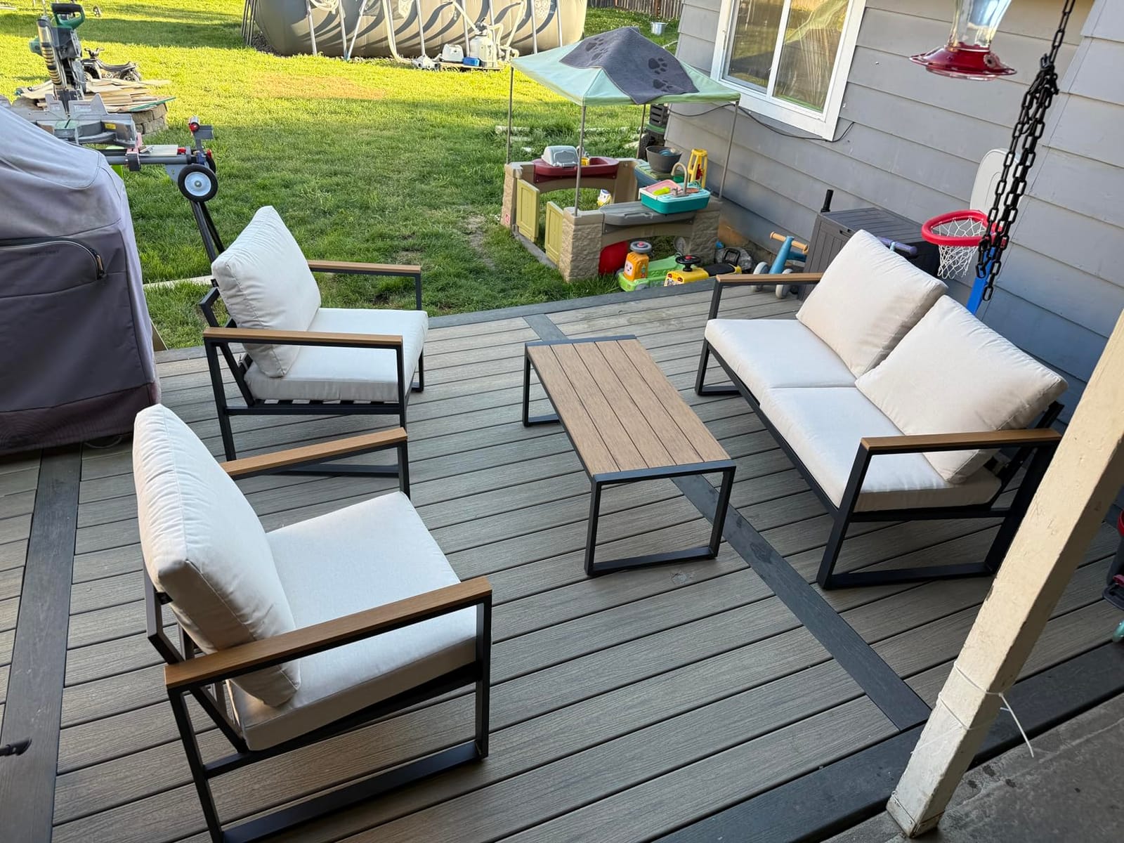 4 Pieces Metal Patio Furniture Set for Outdoor Balcony, Blue | 350LBS,With Coffee Table,Removable Cover,Water-Resistant,Rust-Resistant,Faux Wood Arm,4 Inch Cushion,For Porch Backyard customer photo 1