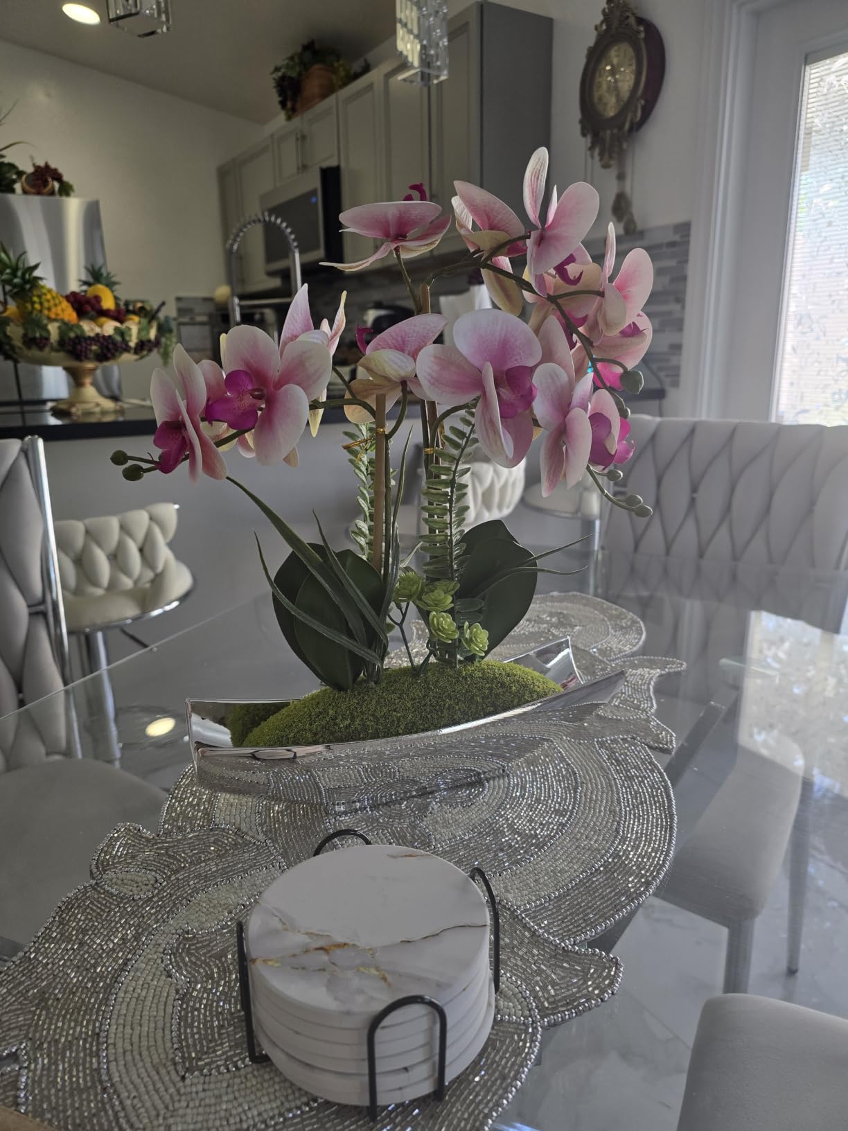 Briful Orchid Artificial Flowers 15in White Fake Orchid Silk Flowers with Black Pot Faux Phalaenopsis Arrangement for Home Office Room Table Centerpiece Modern Decor customer photo 2