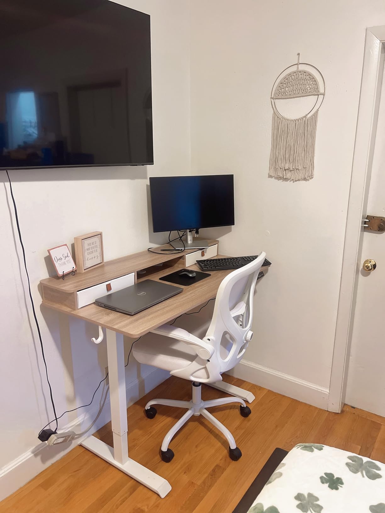TIQLAB 48 * 24 inch Standing Desk with Two Drawers&Top Shelf, Maple customer photo 1