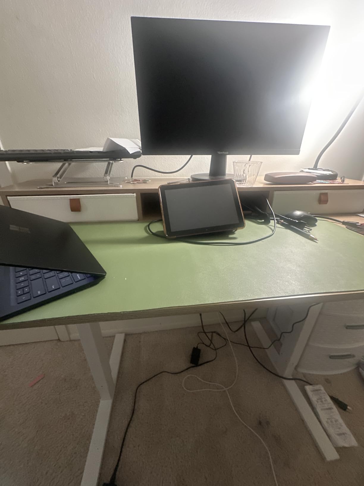 TIQLAB 48 * 24 inch Standing Desk with Two Drawers&Top Shelf, Maple customer photo 2