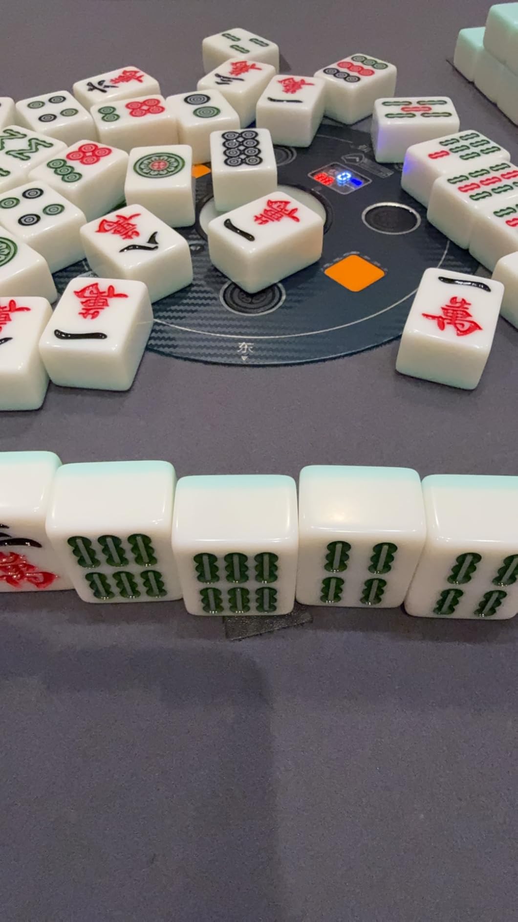 Sifang City (42mm/1.6inch) Chinese Style Folding Automatic Mahjong Table, American 110V, 8ft Cable, Includes 2 Dices, Glass Table Cover, 2 Sets Jade Style 144 Tiles (42mm White) customer photo 1