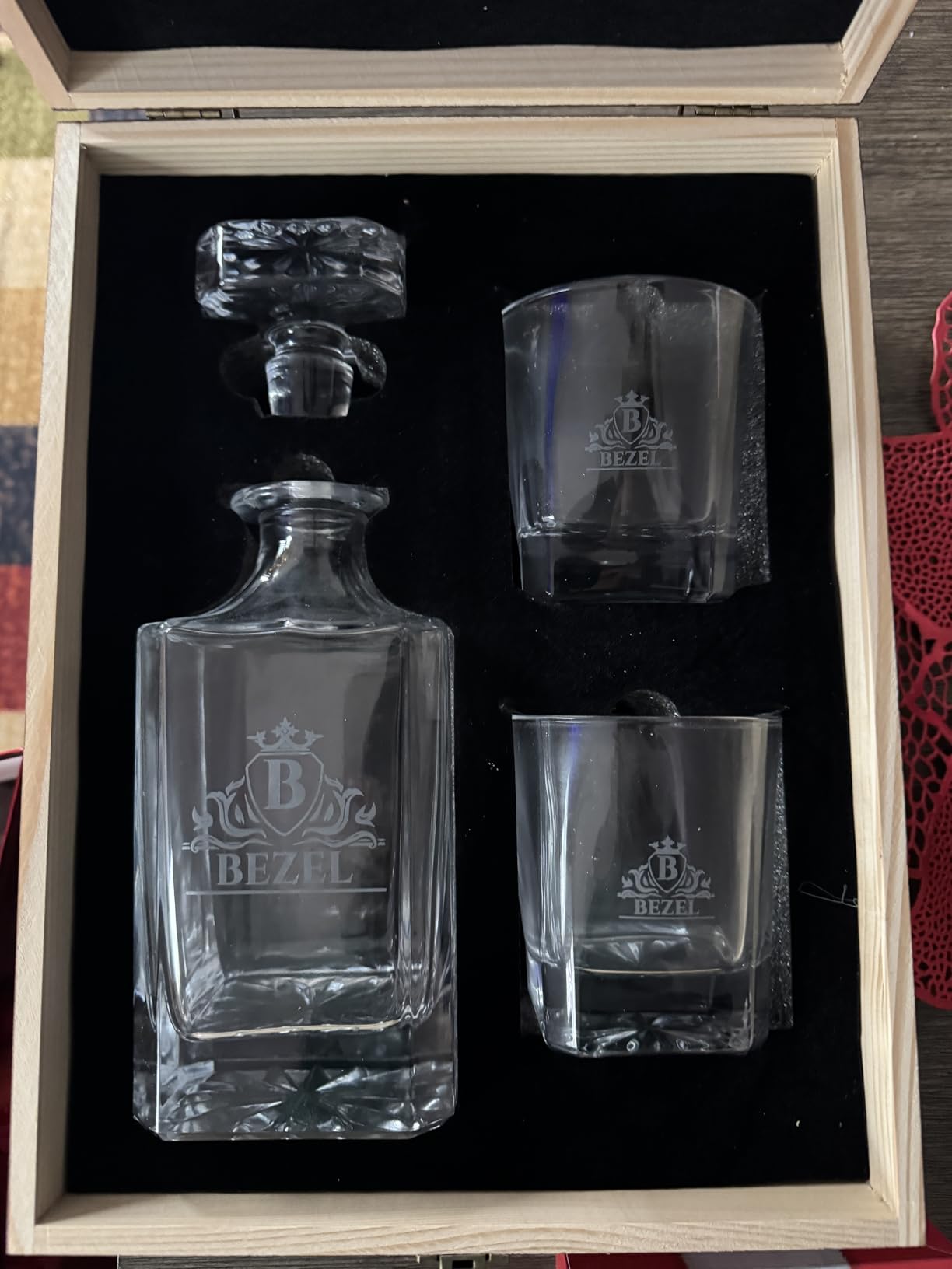 Personalized Whiskey Decanter Set with Wood Gift Box & 25oz Square Decanter | 6 Design Options, Custom Liquor Decanter & Whiskey Glass Set, Gifts for Men Dad Father's Day Birthday Retirement Wedding customer photo 2