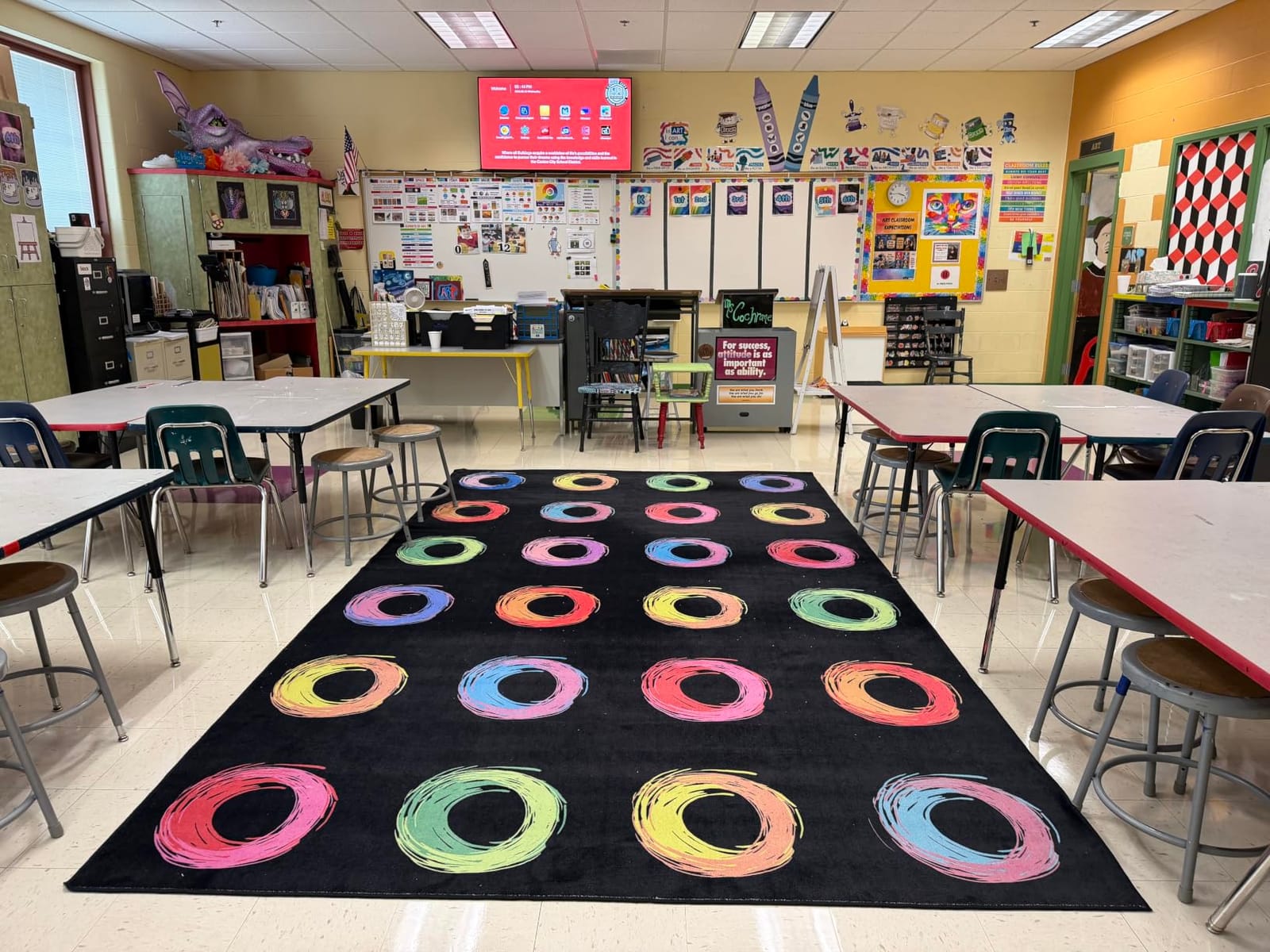 STARUIA Classroom Rug with Colorful Circle, 7.5x13 Large Educational Area Rug for Classroom Preschool Nursery Daycare, Non-Slip Circle Time Rugs Kid Carpet for Playroom Elementary, Seats 24 customer photo 2