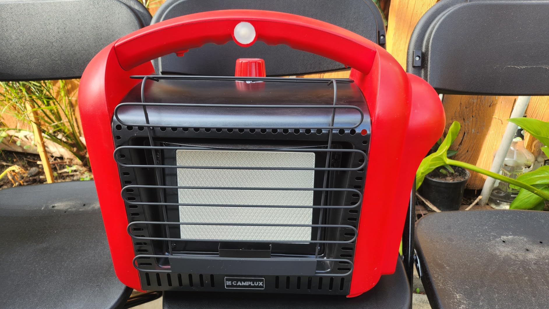 CAMPLUX Portable Propane Heater Outdoor and Indoor, 12000 BTU LP Gas Buddy Heater for Camping with ODS & Tip-over Protection, 1lb Propane Radiant Heating with LED light, Red customer photo 2