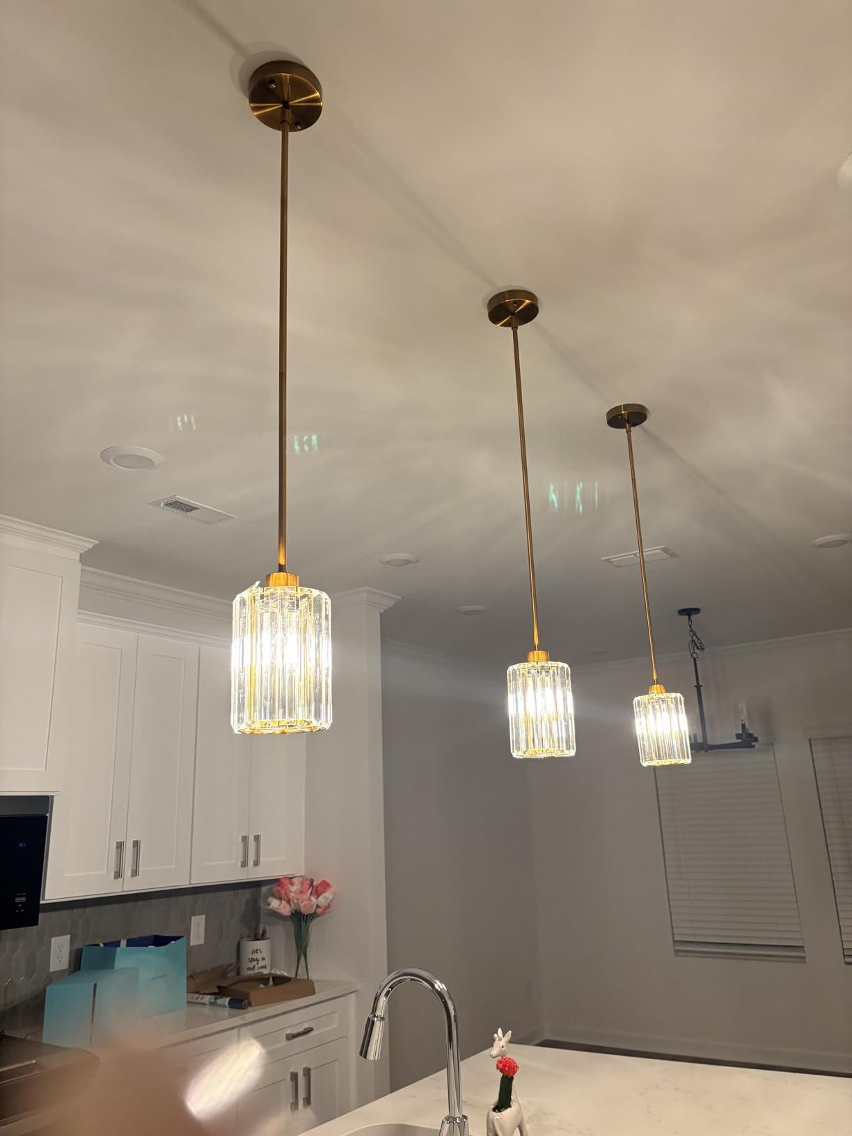 3 Pack Black Pendant Lights Kitchen Island Crystal Hanging Lighting Fixture | Adjustable Height Modern Pendant Light for Bathroom Dining Room Over Island Sink Entryway Hallway Ceiling Light customer photo 1