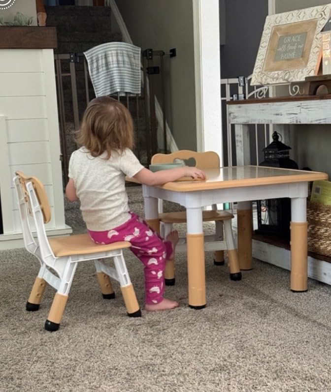 Brelley Height Adjustable Toddler Table and 2 Chairs Set, Beige | Table Supports 280 lbs, Drawing Activity Desk, Classroom/Daycare/Home, Children Multi-Activity Table for Ages 3-8 customer photo 1