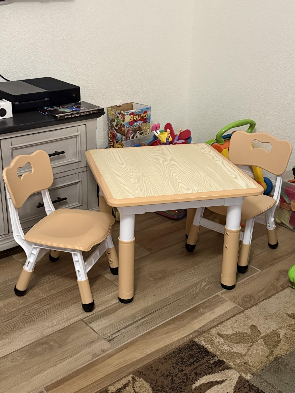 Brelley Height Adjustable Toddler Table and 2 Chairs Set, Beige | Table Supports 280 lbs, Drawing Activity Desk, Classroom/Daycare/Home, Children Multi-Activity Table for Ages 3-8 customer photo 2