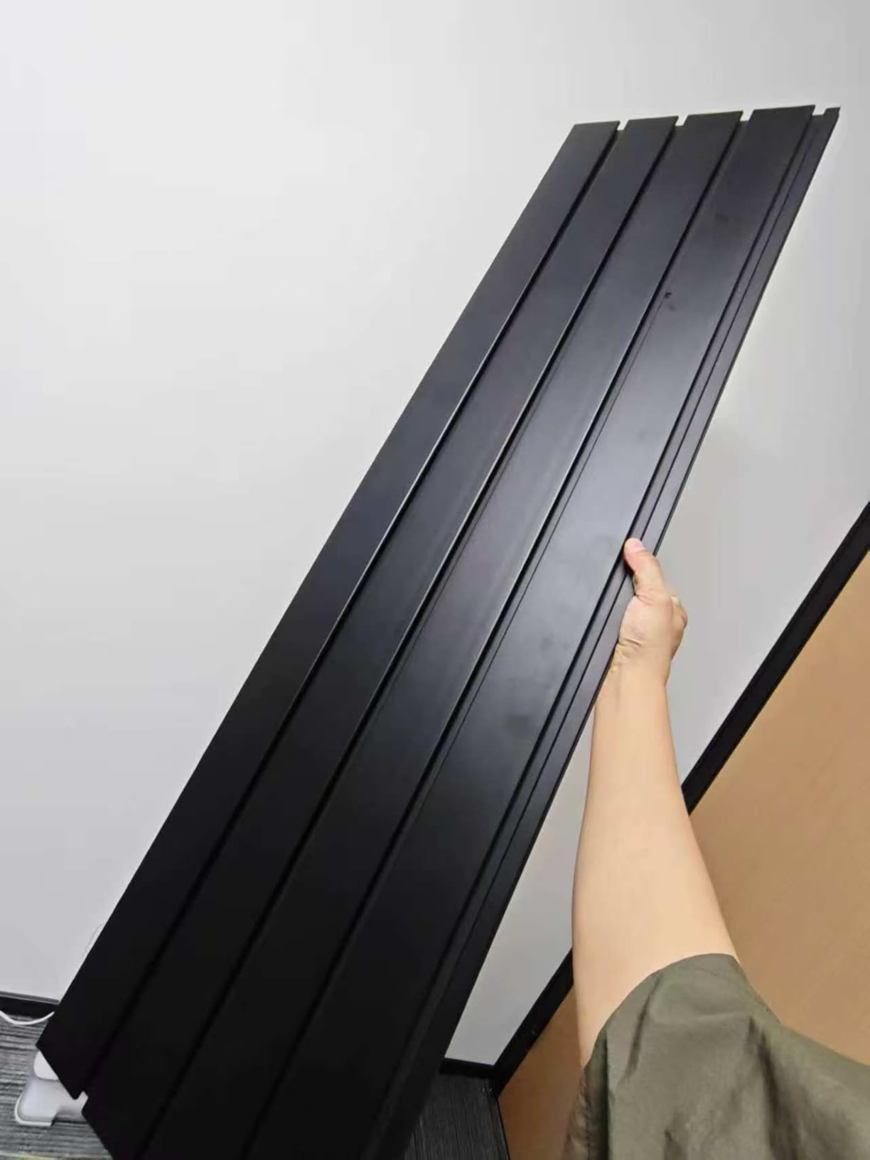 PVC Slatwall Garage Panels 4x4 ft (4x 4x1 ft), Waterproof Heavy Duty | slat wall paneling, 2 hooks, easy DIY, 4 interlocking panels 16 sq ft, garage wall organizer, 2 sets for 4x8 ft coverage customer photo 1