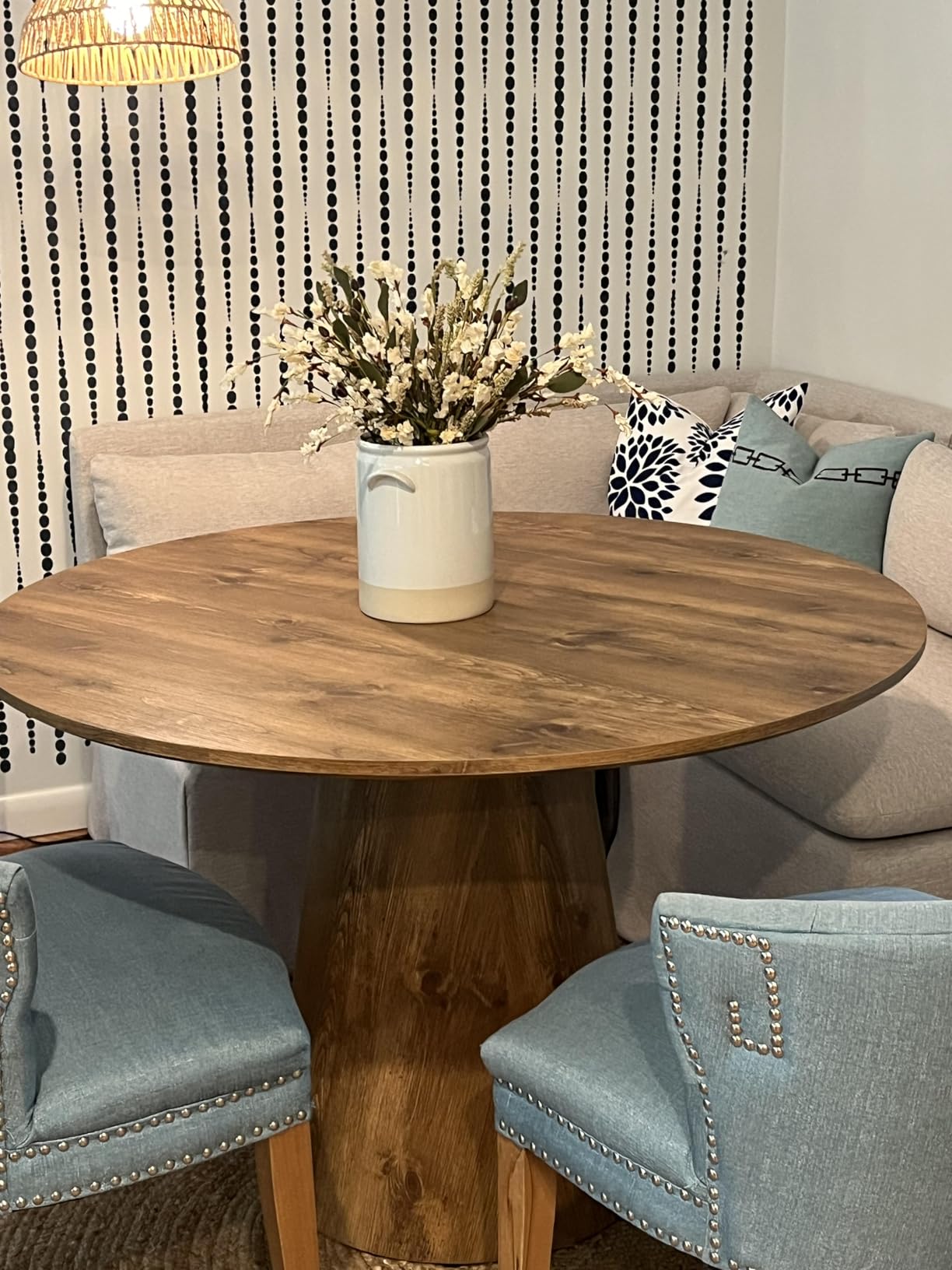 45'' Round Dining Table, Wooden Round Pedestal Table | One-Piece Round Tabletop, Wood Grain Finish, Stable Pedestal Base, Easy Assembly, for Kitchen Dining Room customer photo 2