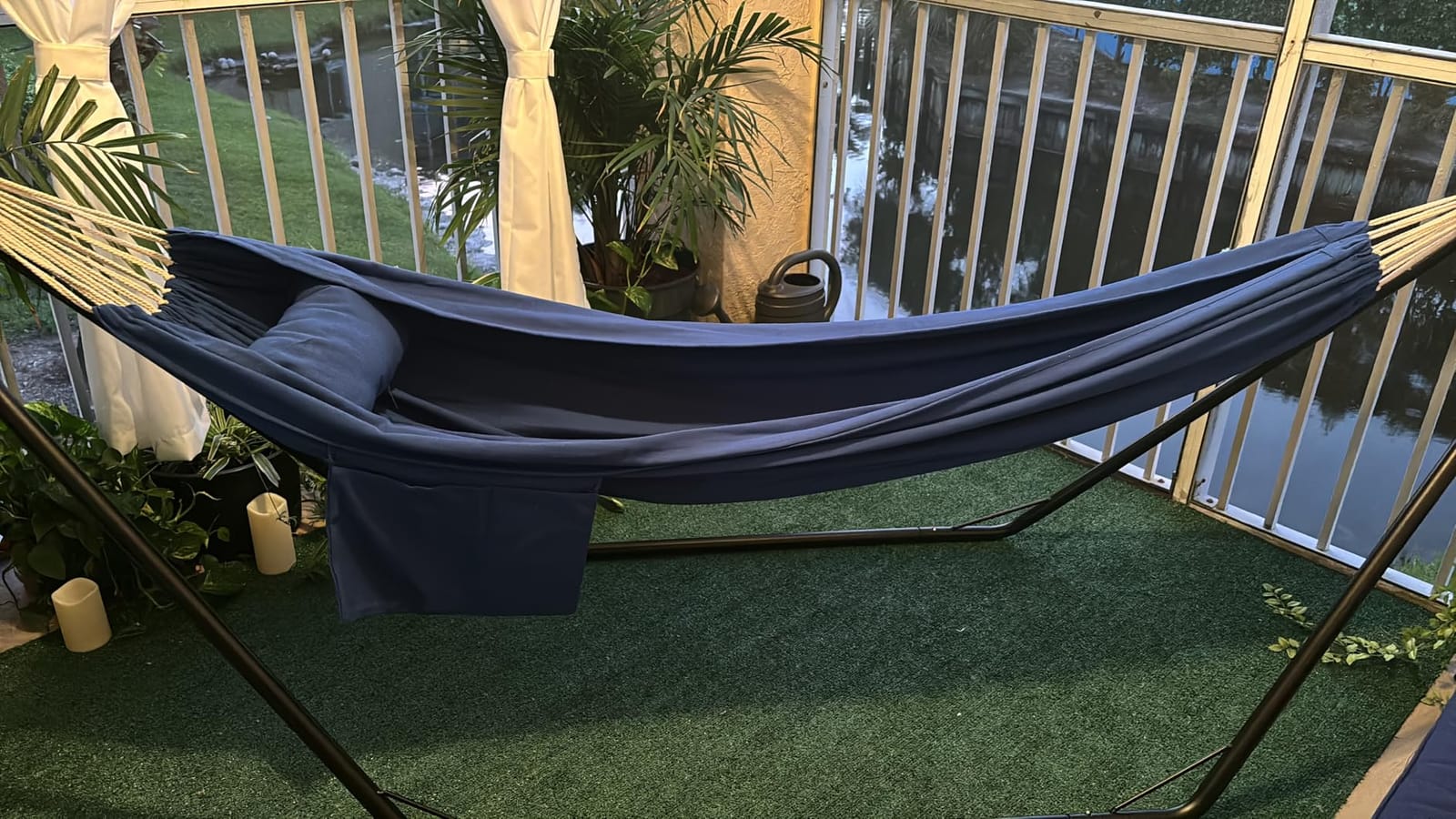 GAFETE Double Hammocks with Stand for Outside, Max 600lbs, (Classic Red) | Upgraded Spreader Bar, 9FT Heavy Duty & Space Saving Stand, Easy Assemble, Convenient Side Pocket, Indoor & Outdoor, Patio customer photo 1