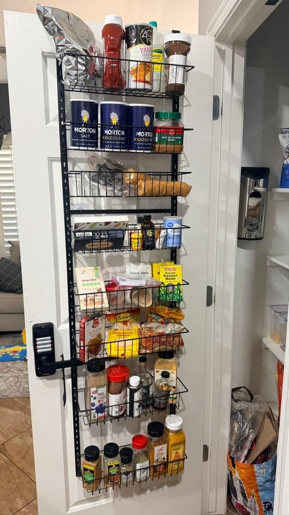 ElegantArray 8-Tier Pantry Door Organizer, Over The Door Pantry Organizer Rack and Storage, Hanging Spice Rack Shelves Door, Home Office Laundry Room Bathroom & Kitchen Organization Essentials Metal customer photo 2