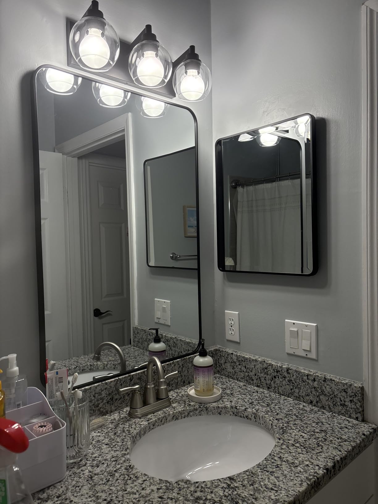 16x20 Austin Farmhouse Metal Framed Rounded Rectangle Recessed Bathroom Medicine Cabinet, Beveled Mirror, 14x18 in-Wall Opening, powder-coated Steel, Adjustable Glass Shelves, Magnet Close, Chrome customer photo 1