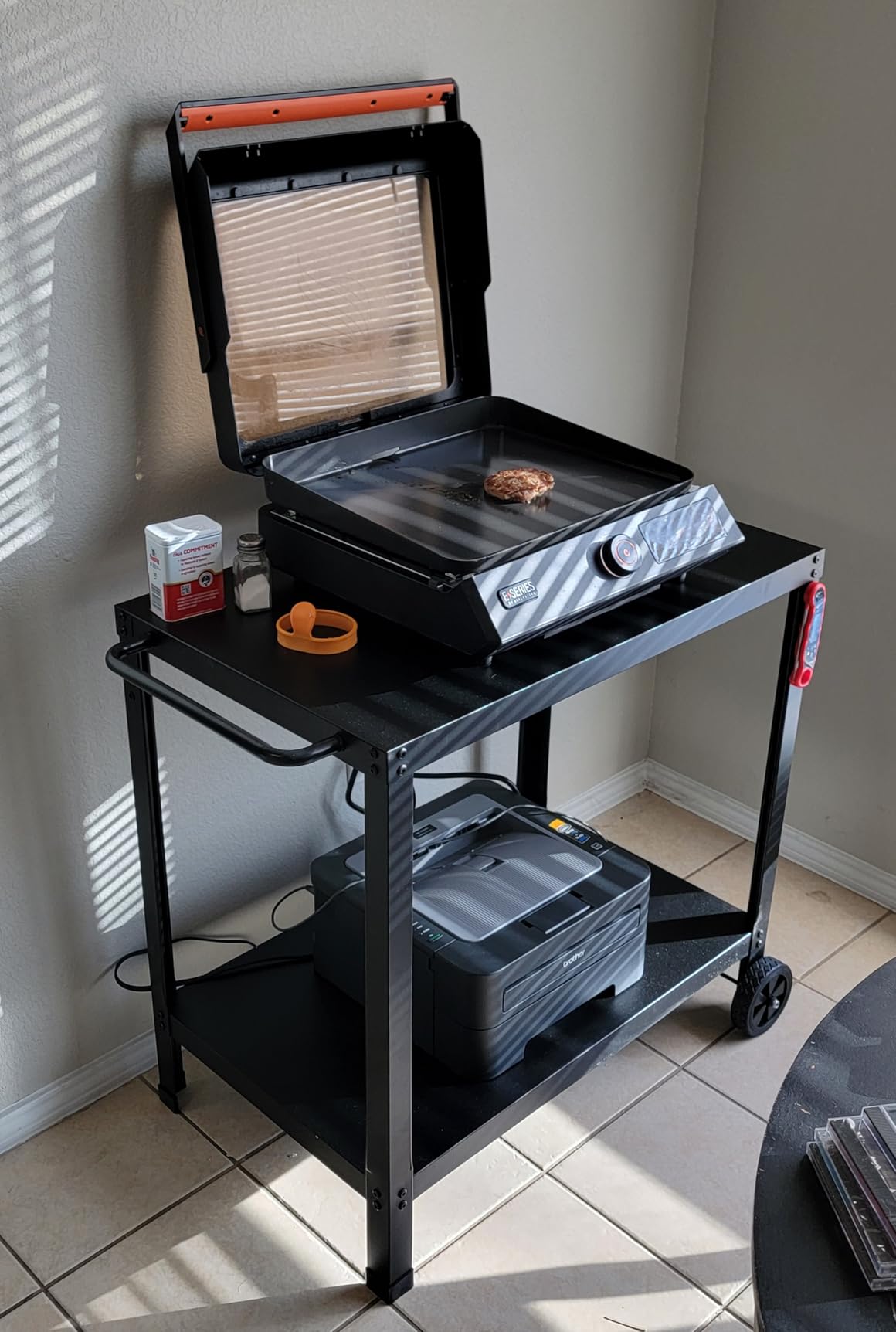 32x20IN Double-Shelves Grill Table, Outdoor Grill Cart for Blackstone Griddle, Movable Pizza Oven Table Cart for Outside Patio, Kitchen Cooking Food Prep Table for Party customer photo 2