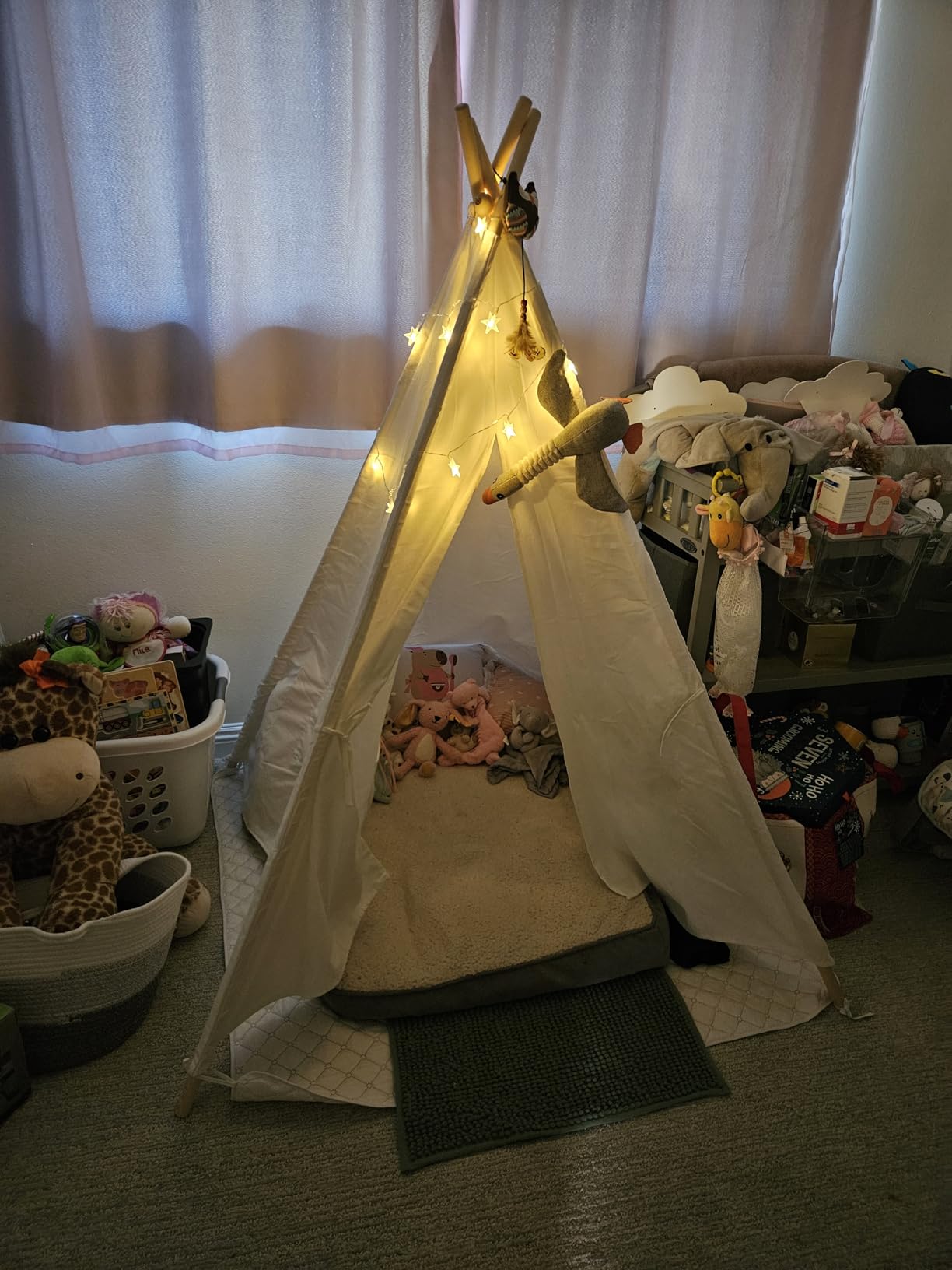 Little Dove Teepee Tent for Kids with Star Lights, Mat & Carry Bag, Premium Cotton Canvas Kids Play Tent with Wooden Poles, Easy Assembly, Foldable Indoor Outdoor Playhouse, Gift for Boys Girls customer photo 2