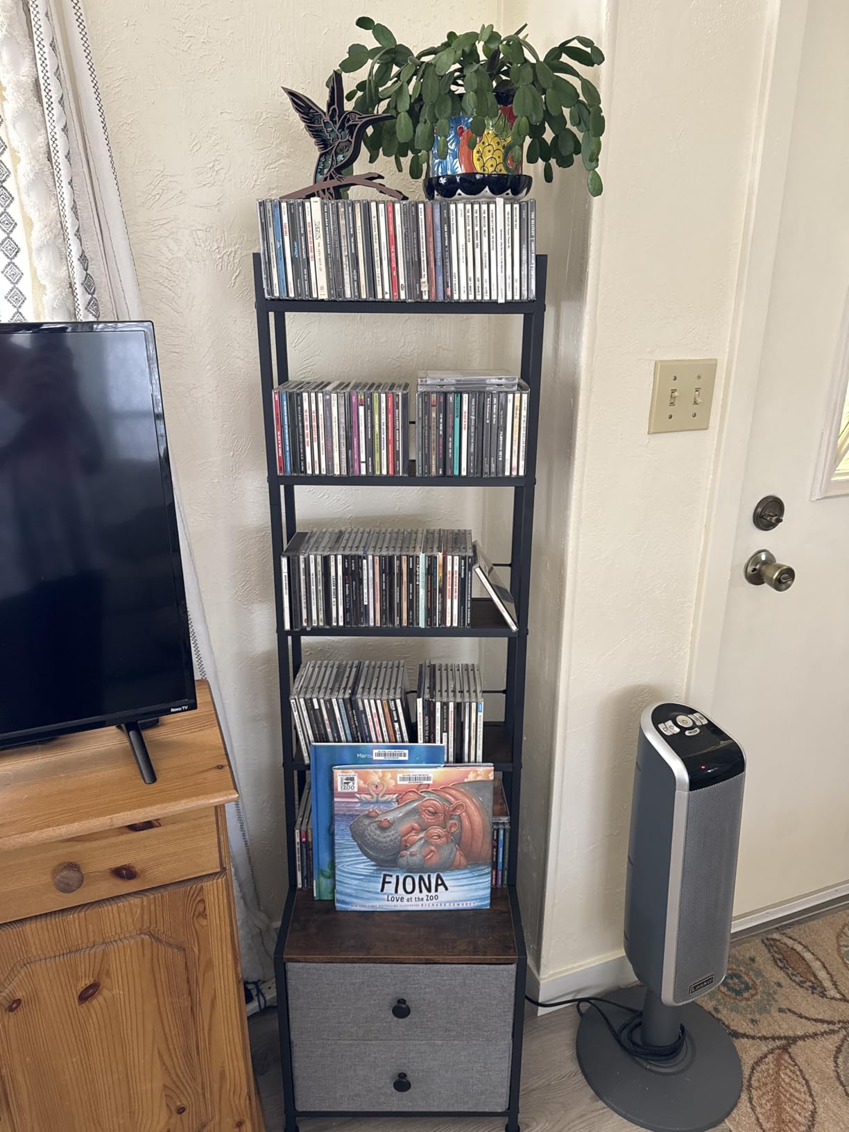 CD Storage Rack with Drawer, 5-Tier DVD Organizer Shelf w/Adjustable Book Stoppers, Media Storage Rack for CD/DVD, Books & Games, Ideal for Living Room & Home Office - 15.7x11.8x56.5Inches customer photo 2