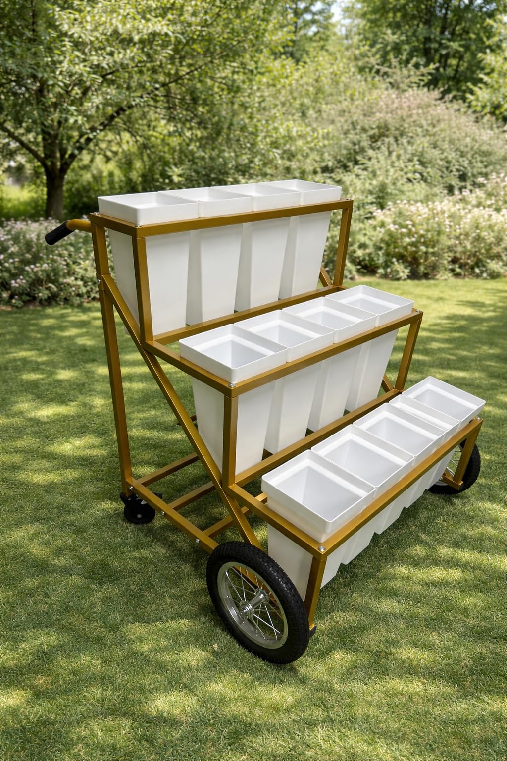 Flower Stand, Flower Cart with 12 Buckets, Flower Display Stand with Large Wheels, Flower Cart, Moving Florist Bouquet Shelf (Gold) customer photo 1