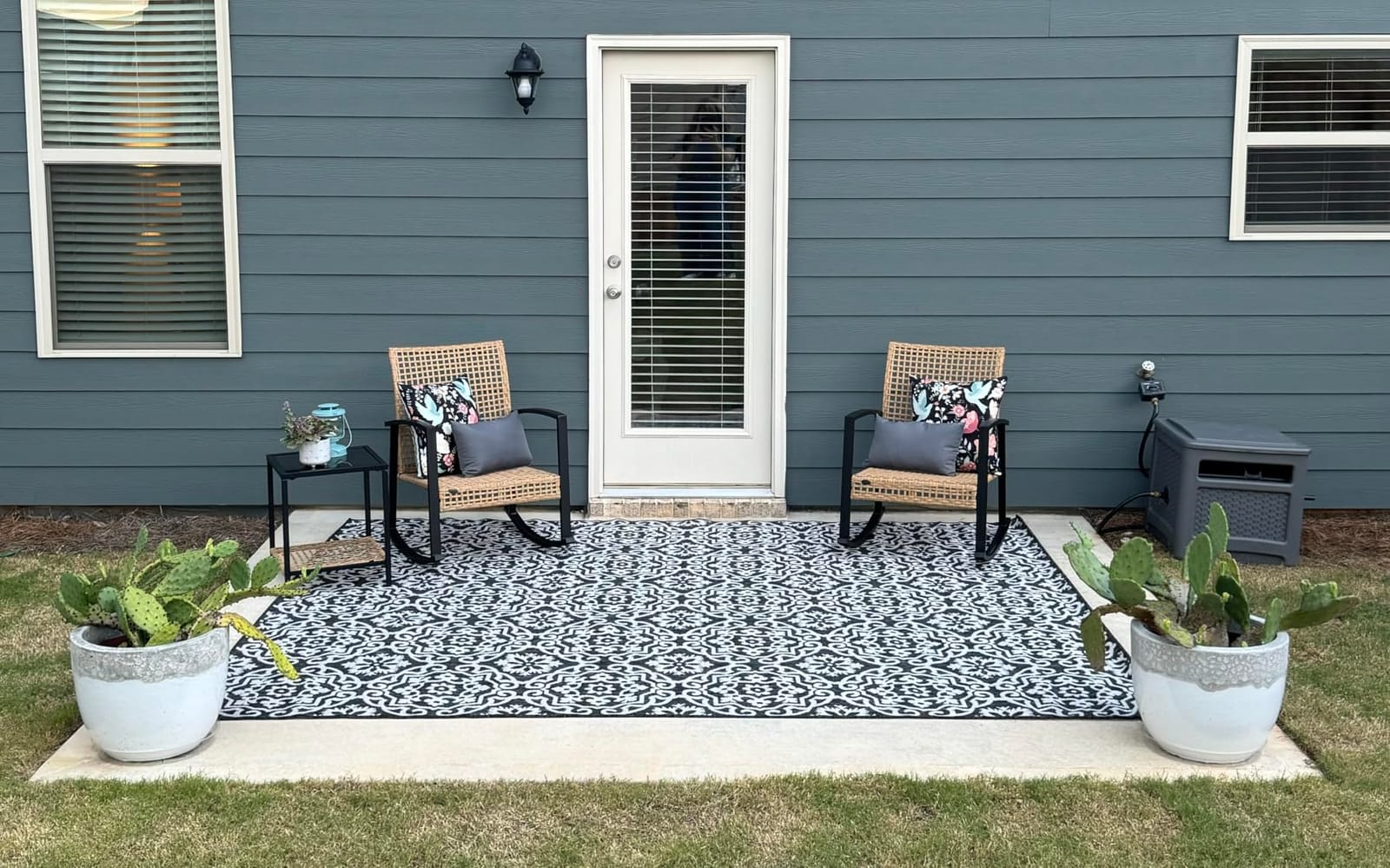 3 Piece Patio Rocking Chairs Set of 2, Outdoor Rocking Chair Bistro Set with Tempered Glass Coffee Table and Thick Lumbar Pillow Set, Front Porch Chairs for Garden, Backyard, Poolside (Beige) customer photo 2