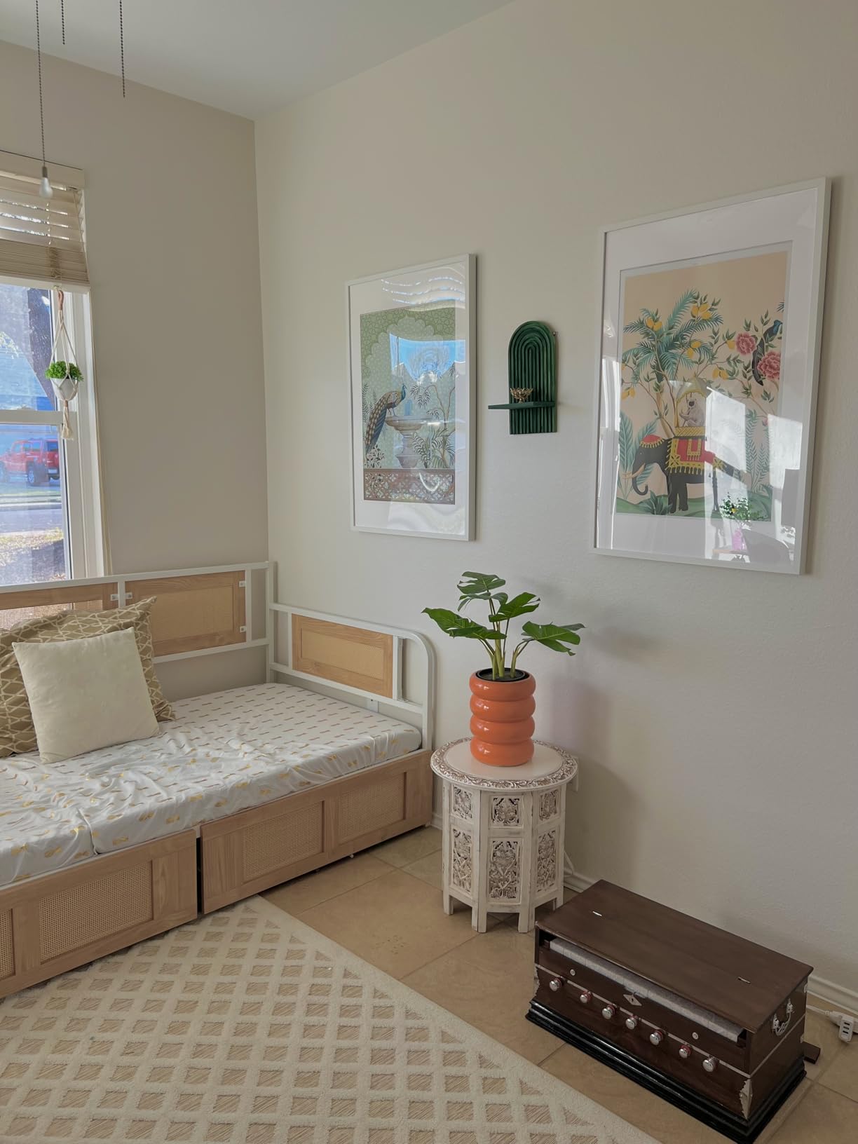 ANCTOR Twin Daybed, Day Bed Frame with 2 Storage Drawers | Rattan Boho Corner Bed Frames with Strong Supports, Sofa DayBed for Living Room, Bedroom, and Guest Room, White customer photo 2