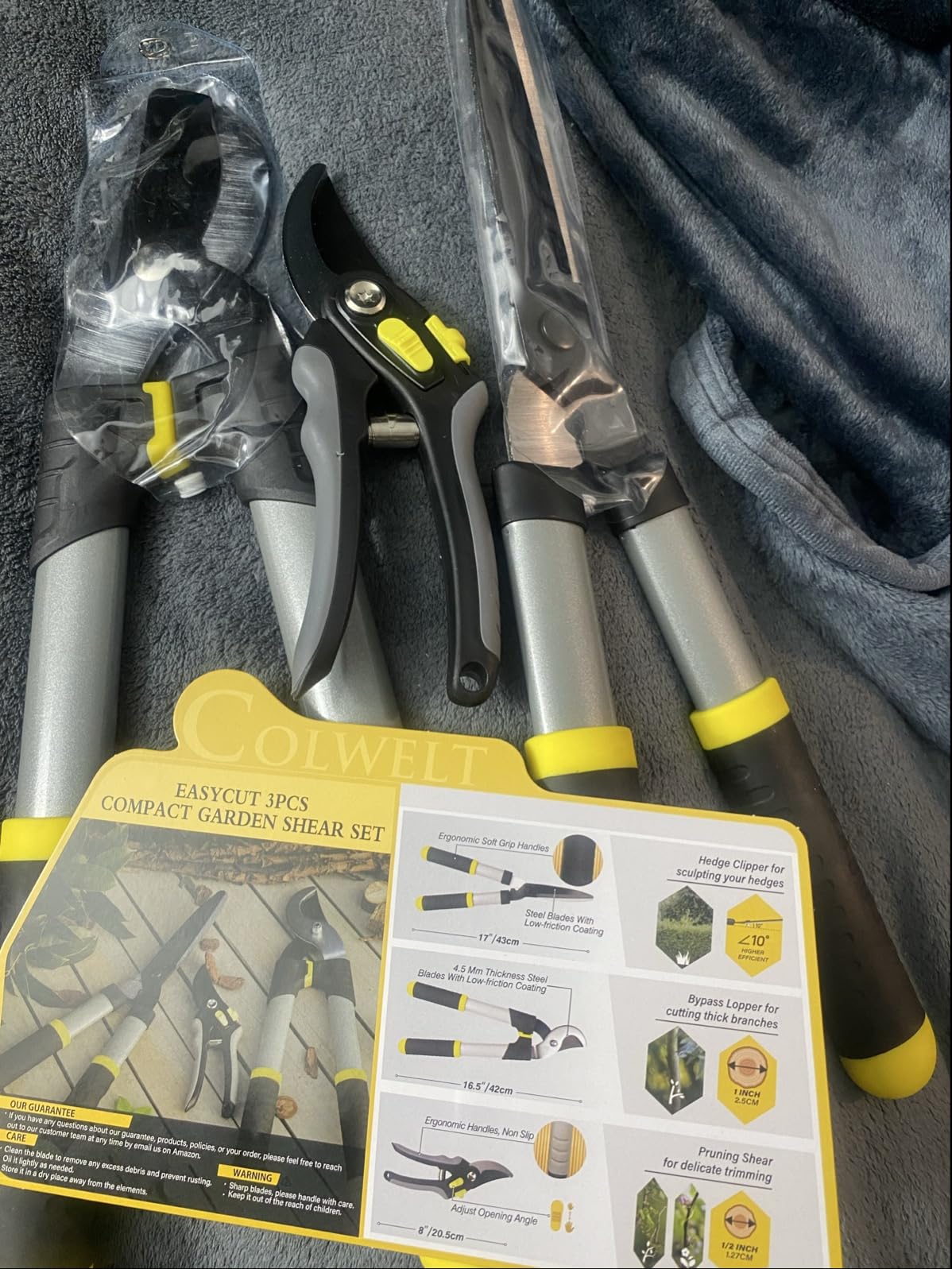 Colwelt Loppers Hedge Clippers Garden Shears 3Pcs, 17'' Gardening Scissors | Compact 17in Garden Pruning Shears Set, Hedge Shears Bypass Loppers for Tree Trimming, Tree Shrubs Care Kit with Soft Grip customer photo 2