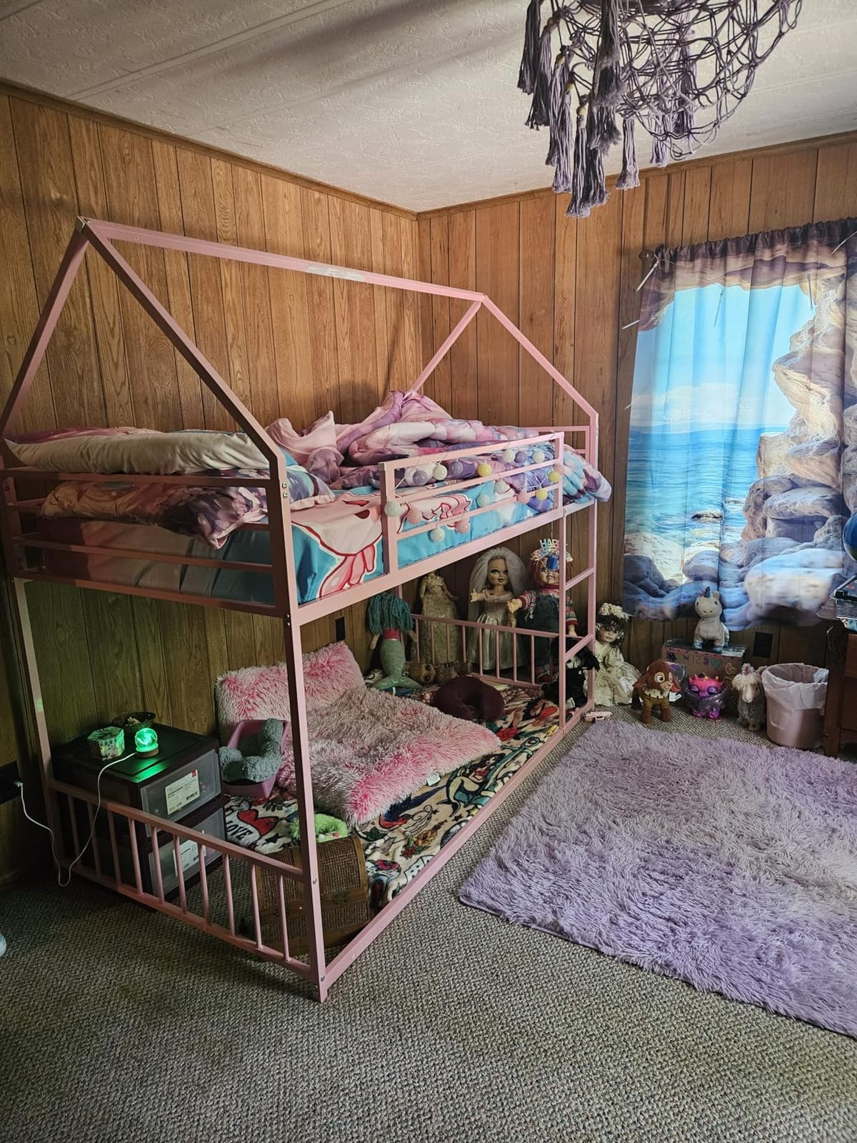 LIKIMIO Bunk Bed Twin Over Twin, House Bunk Bed Frame with Ladder and Guardrail, House Shaped with Metal Slats for Dormitory and Bedroom, Space Saving, No Box Spring Needed, White customer photo 1