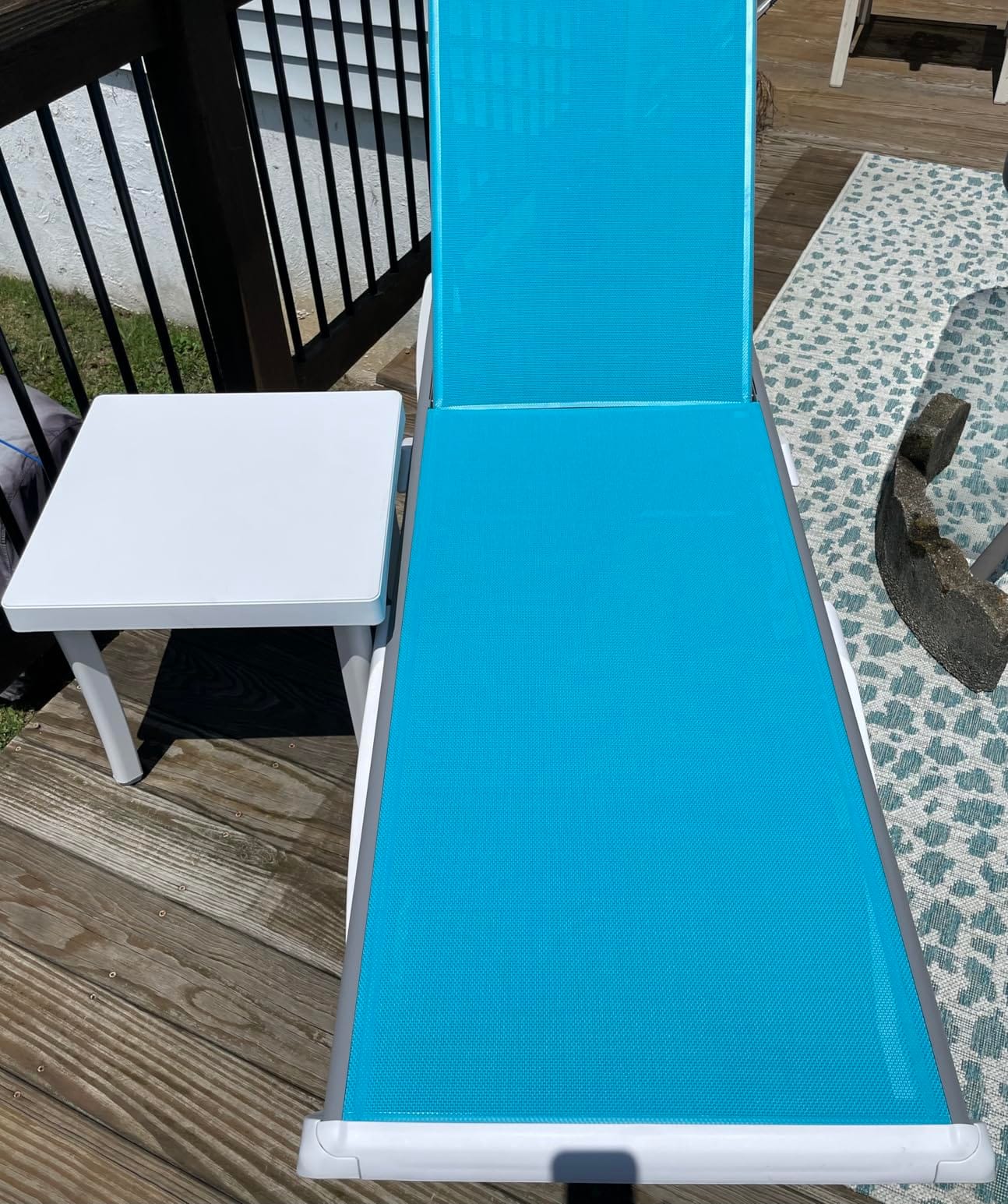 Kozyard 3-Piece Outdoor Chaise Lounge Chair Set, Fully Flat Adjustable Patio Lounger with Aluminum Frame & Resin Legs, Textilene Fabric for Poolside, Backyard & Beach (Navy Blue, 2Chairs +Table) customer photo 2
