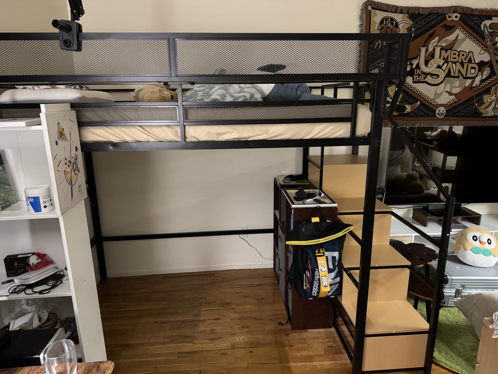 Full Size Loft Bed with Stairs and Storage, Metal Loft Bed Frame with Bedside Shelf and Large Under-Bed Space, Heavy-Duty Bed for Adults Teens and Kids, Convertible Staircase, Black customer photo 1
