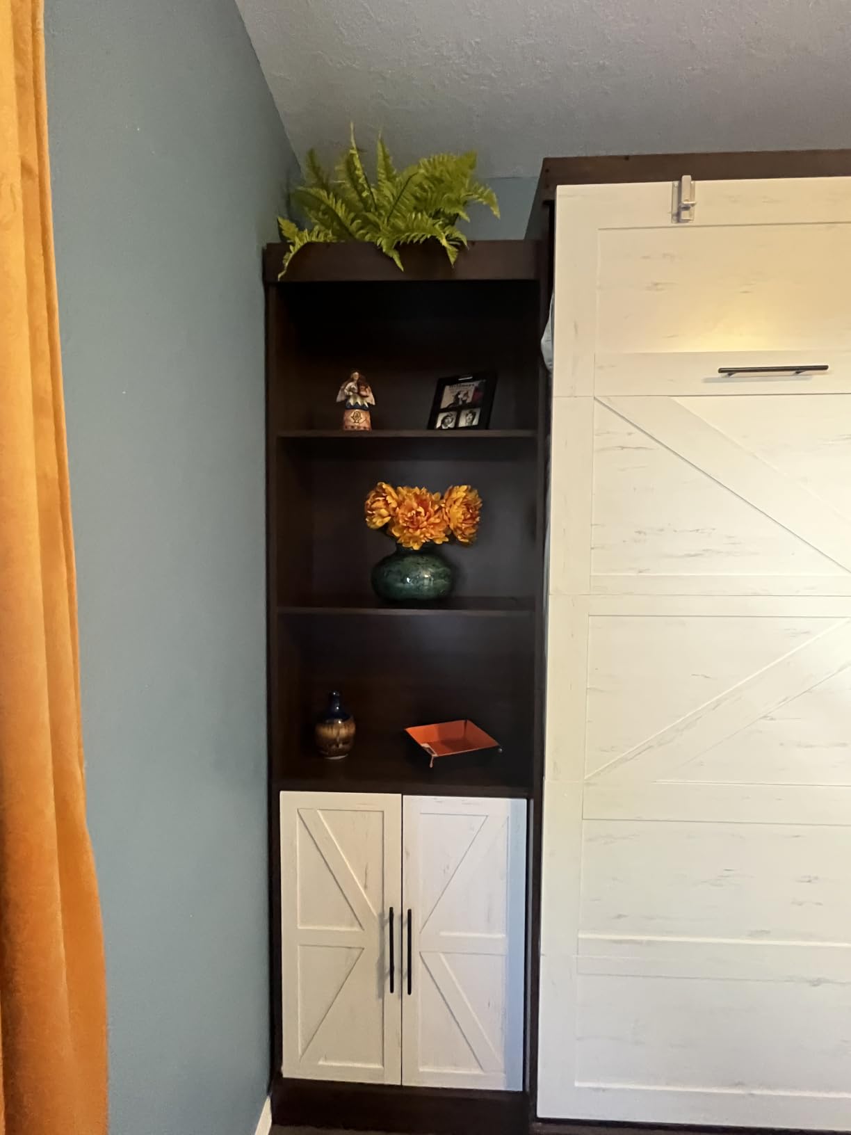 Hlivelood Queen Size Murphy Bed with 2 LED Lights, Farmhouse Wood Hidden Foldable Wall Bed Frame w/Gas Struts, Storage Bed Cabinet for Bedroom, Office, Space-Saving, No Box Spring Needed, Rustic White customer photo 2