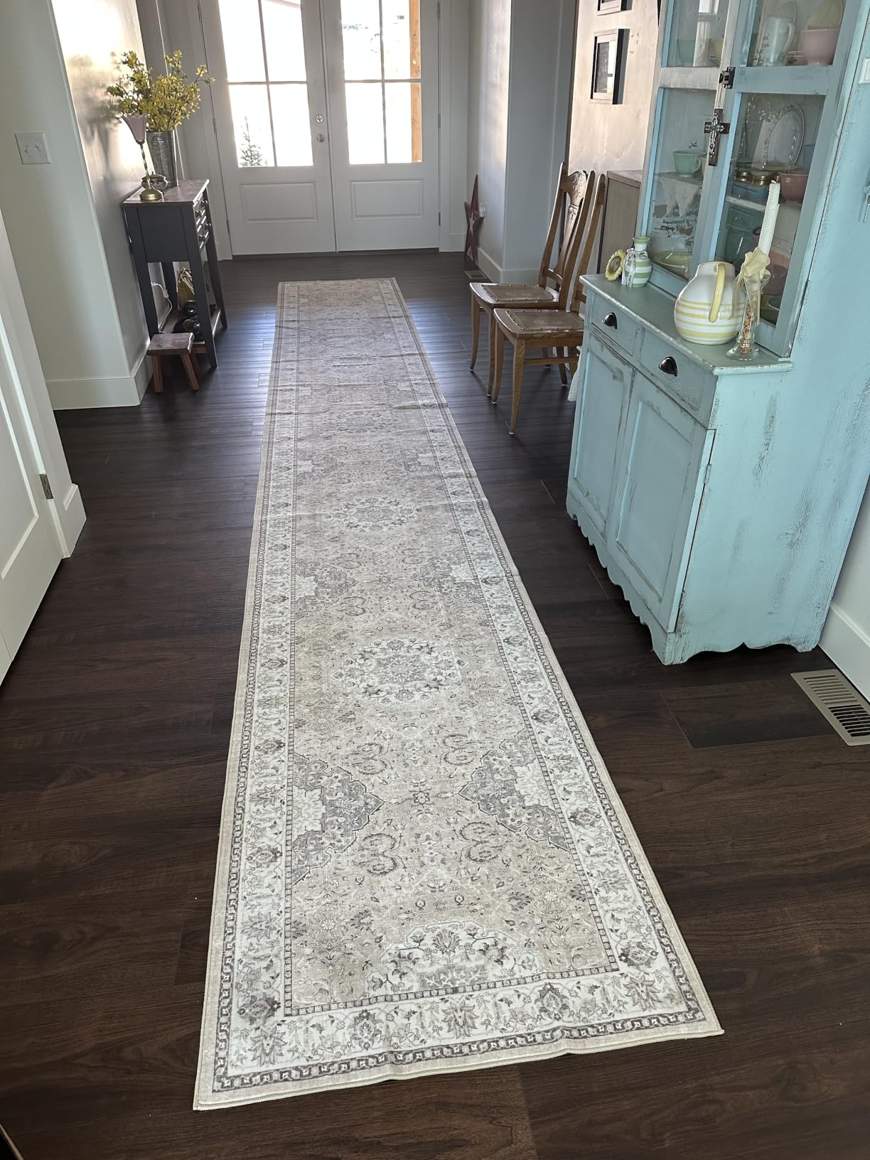 Washable 2x8 Hallway Runner Rug: Vintage Water Resistant Kitchen Entryway Rug Ultra Soft Living Room Bedroom Carpet with Non Slip Backing Indoor Low Pile Floor Mat for Bathroom Dining Room(2x8,Beige) customer photo 2