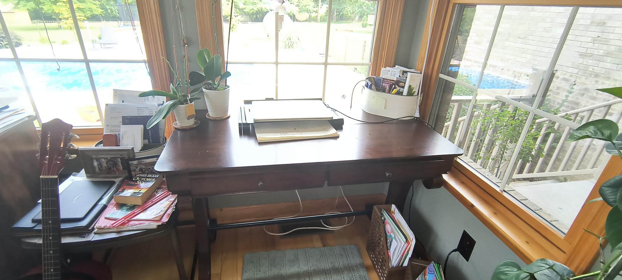 Traditional Wood Writing Desk with 2 Drawers, 47