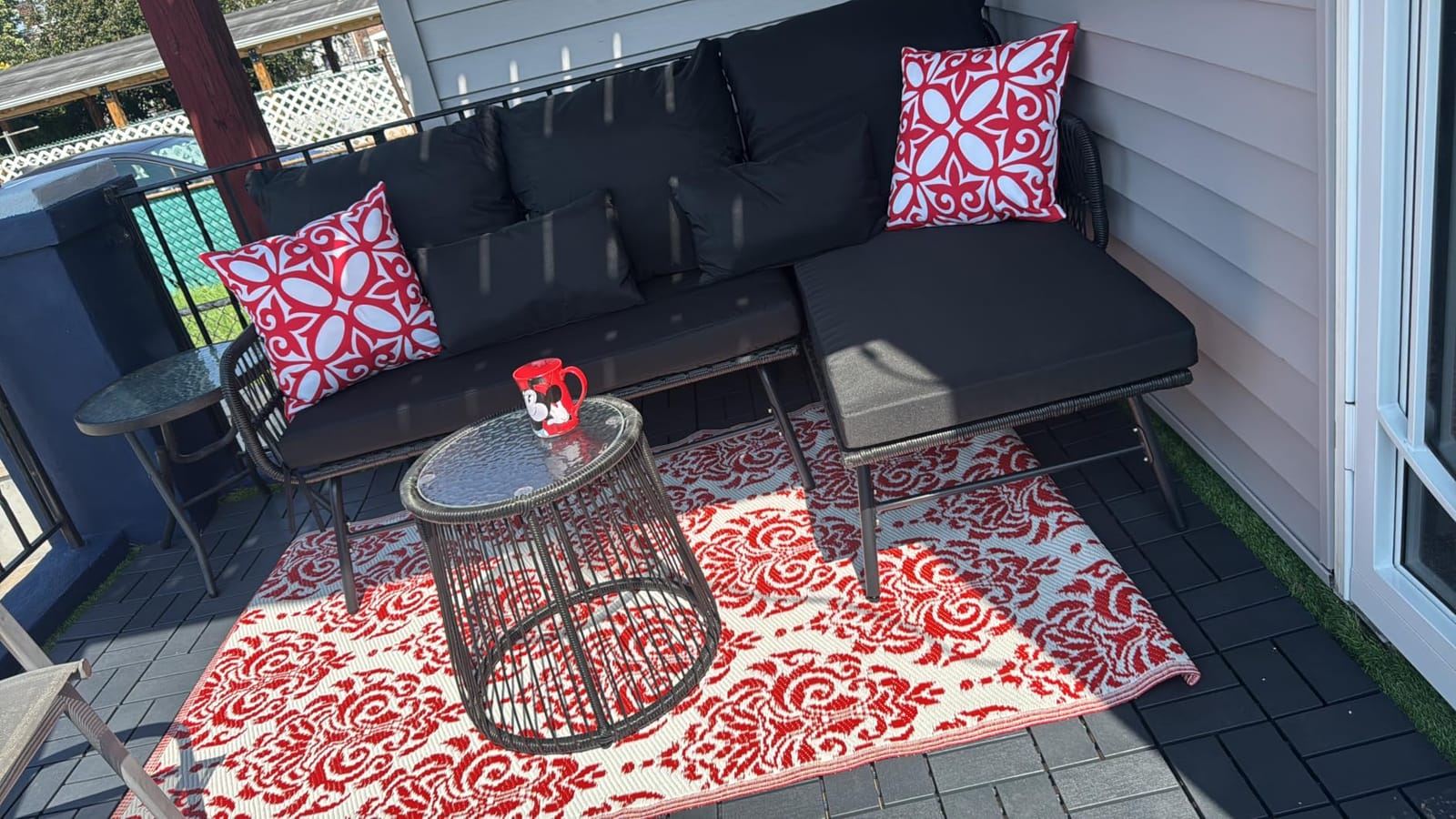 Bezseller 3-Piece Outdoor Patio Rattan Furniture Set, Beige | L-Shaped Rattan Sectional Sofa with Thick Cushions - All-Weather Conversation Set for Backyard, Porch, Poolside customer photo 2