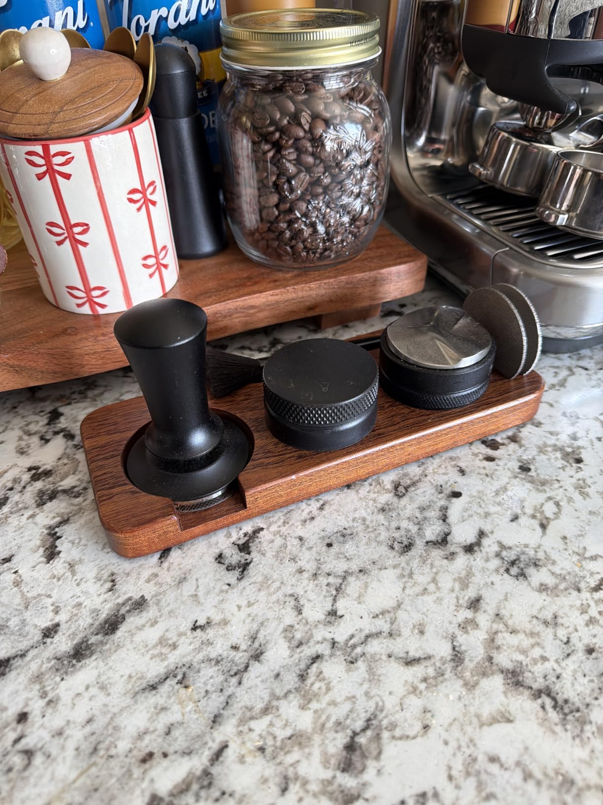 7 PCS Espresso Accessories,WDT Tool Espresso Machine Tamper Tools | Barista Tools Kit,Coffee Tamper with Wood Espresso Tamping Station,Distributor,Stirrer,Dosing Funnel,Brush,Puck Screen(54mm) customer photo 1