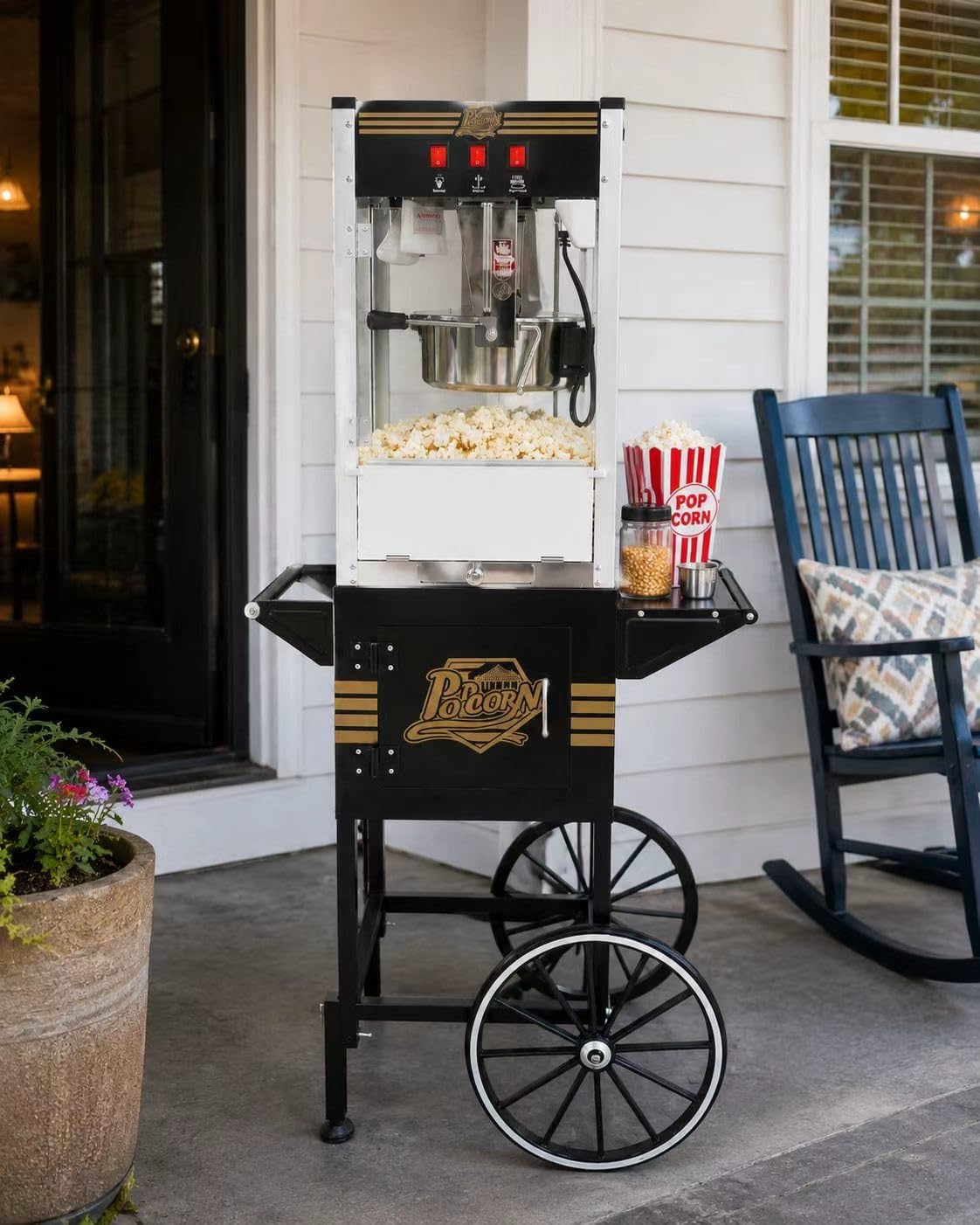 12 oz Commercial Popcorn Machine Cart, Popcorn Maker Machine with Stainless-Steel Kettle Makes Up to 48 Cups, Movie Theater Pop Corn Machine with 3-Switch Control & Tempered Glass Doors, Black customer photo 2