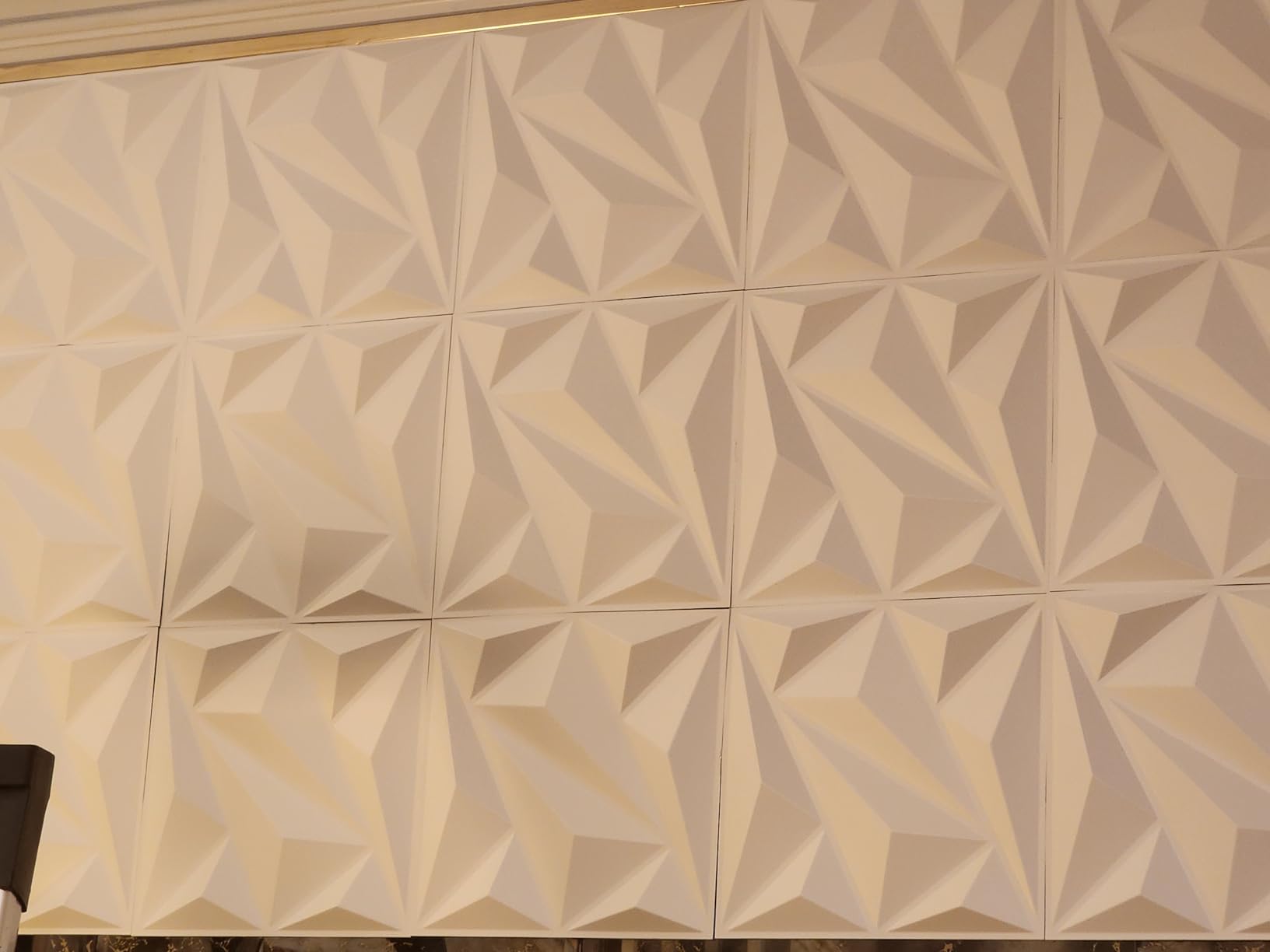 Art3dwallpanels 33 Pack 3D Wall Panel Diamond for Interior Wall Décor, PVC Textured Wall Panels, 12''x12'' Cover 32.Sq.Ft. Gold Veined White | PVC Accent Wall Panels for Interior Wall Decor, Living Room Lobby Bedroom Hotel Office customer photo 1